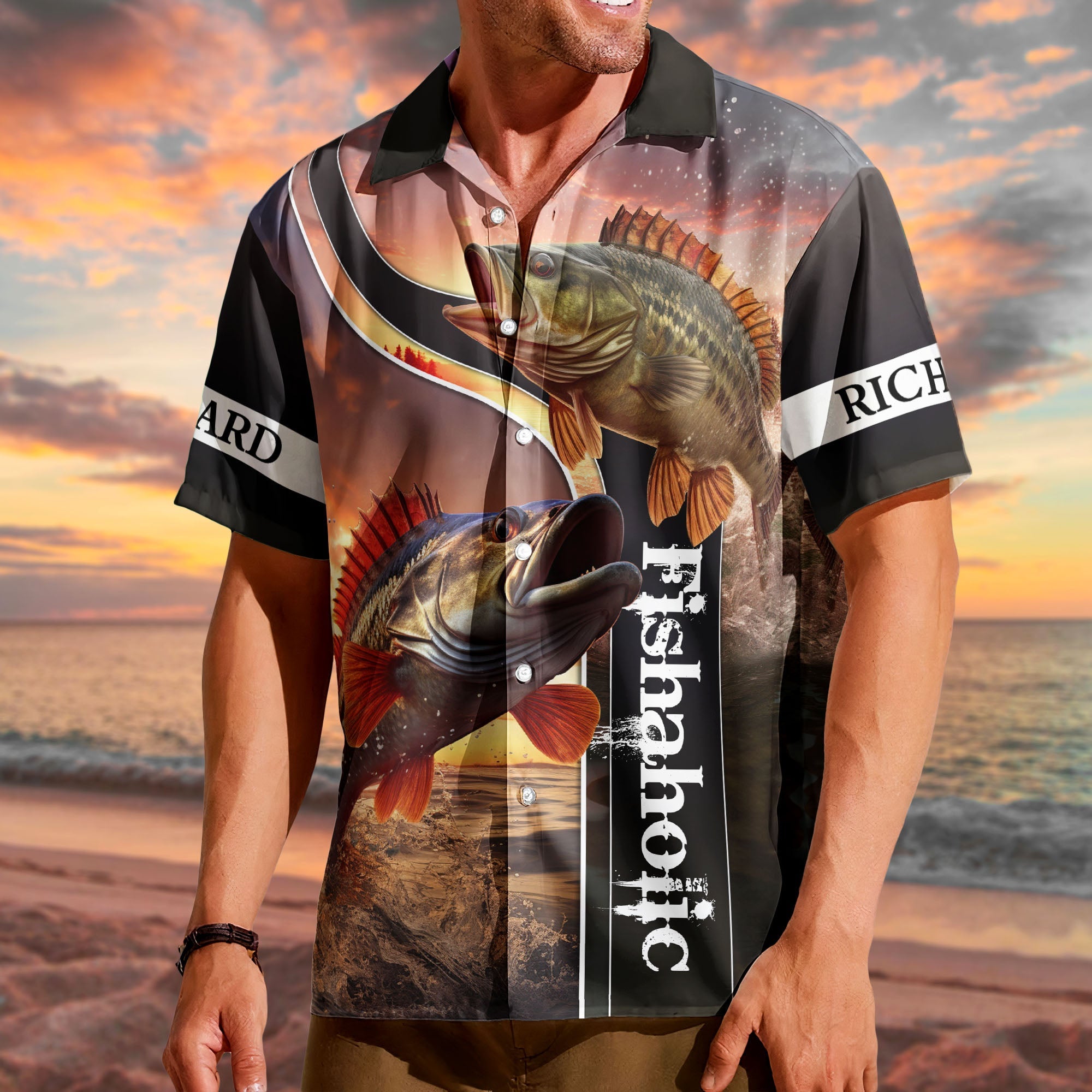 Custom Name Fishing Bass Fish Gift For Husband - Custom Hawaiian Shirt