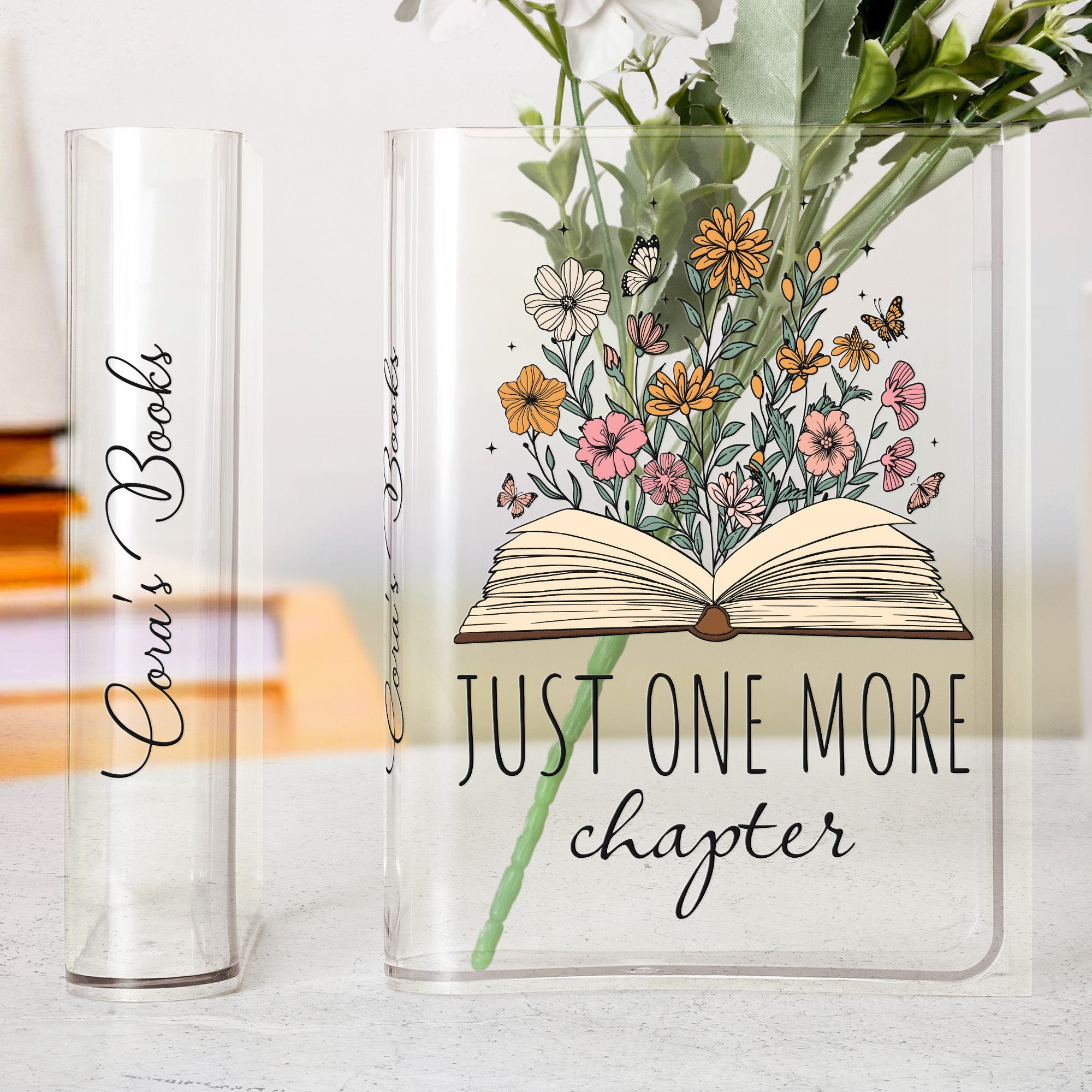 Custom Name Just One More Chapter - Personalized Acrylic Book Vase