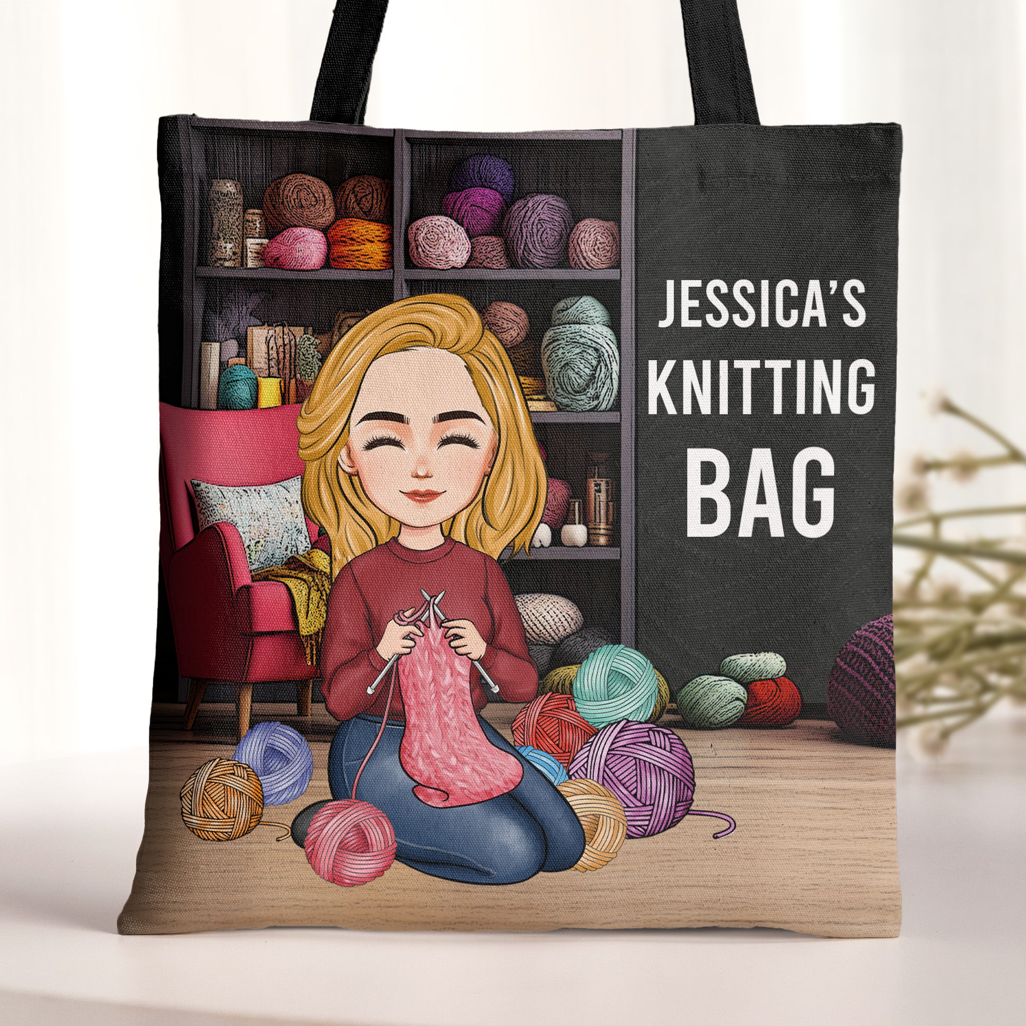 Custom Name Knitting, Crochet Bag - Personalized Tote Bag