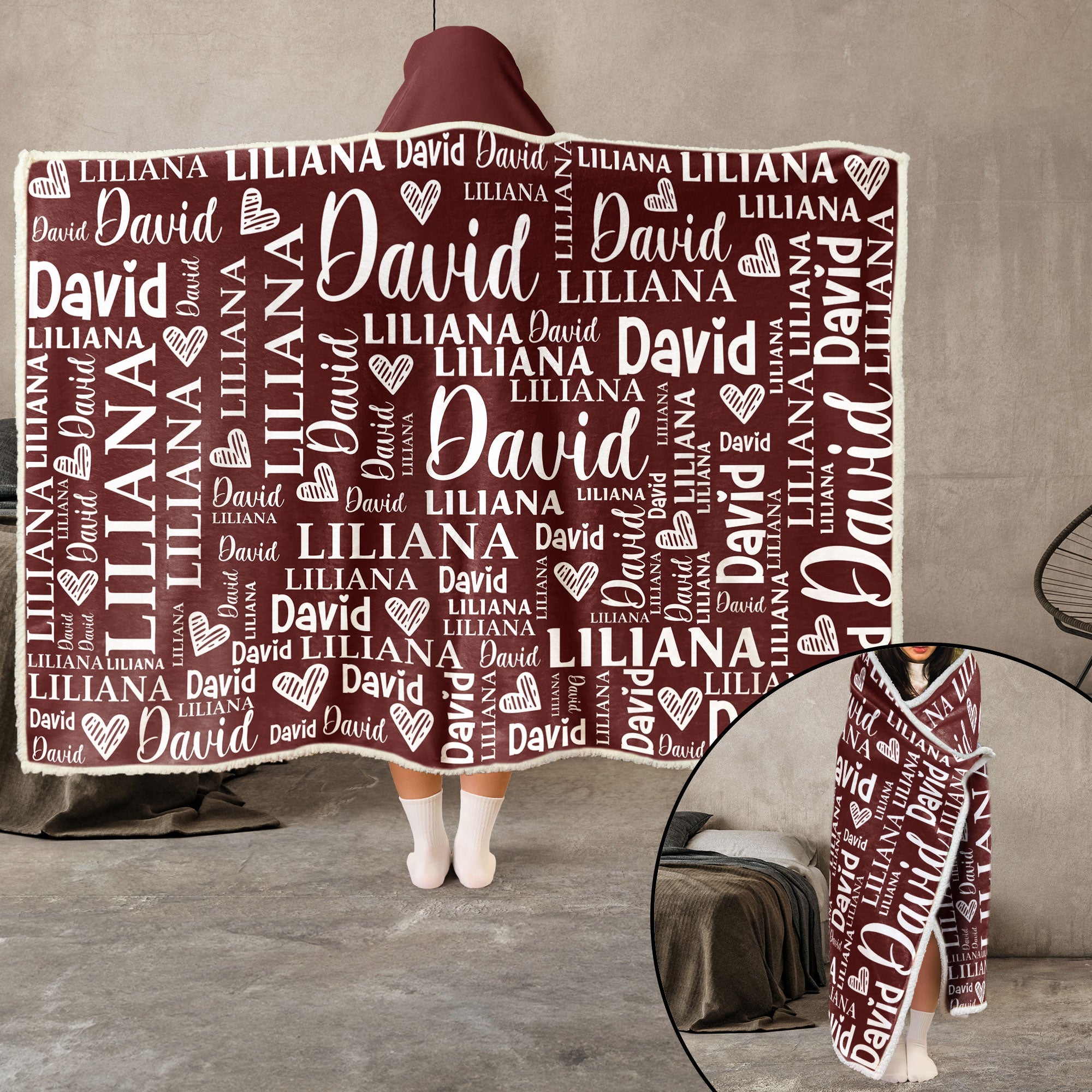 Custom Name Snuggle In Love Together - Personalized Wearable Blanket Hoodie