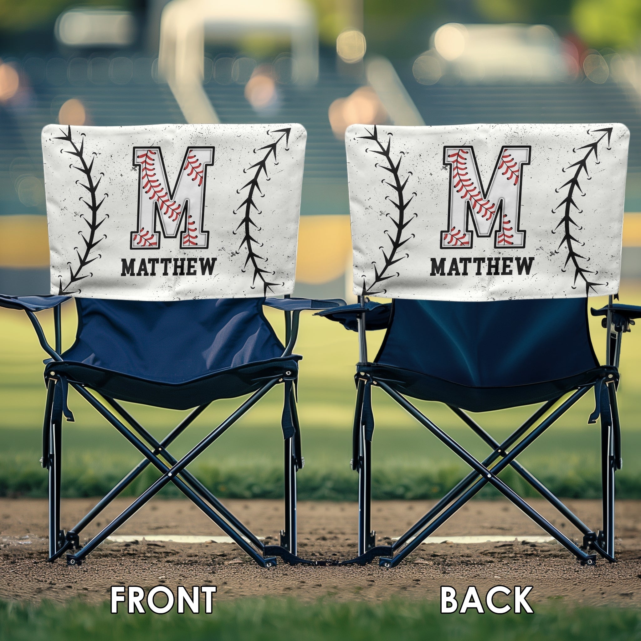 Custom Name With Baseball Pattern Chair Cover - Personalized Folding Chair Cover