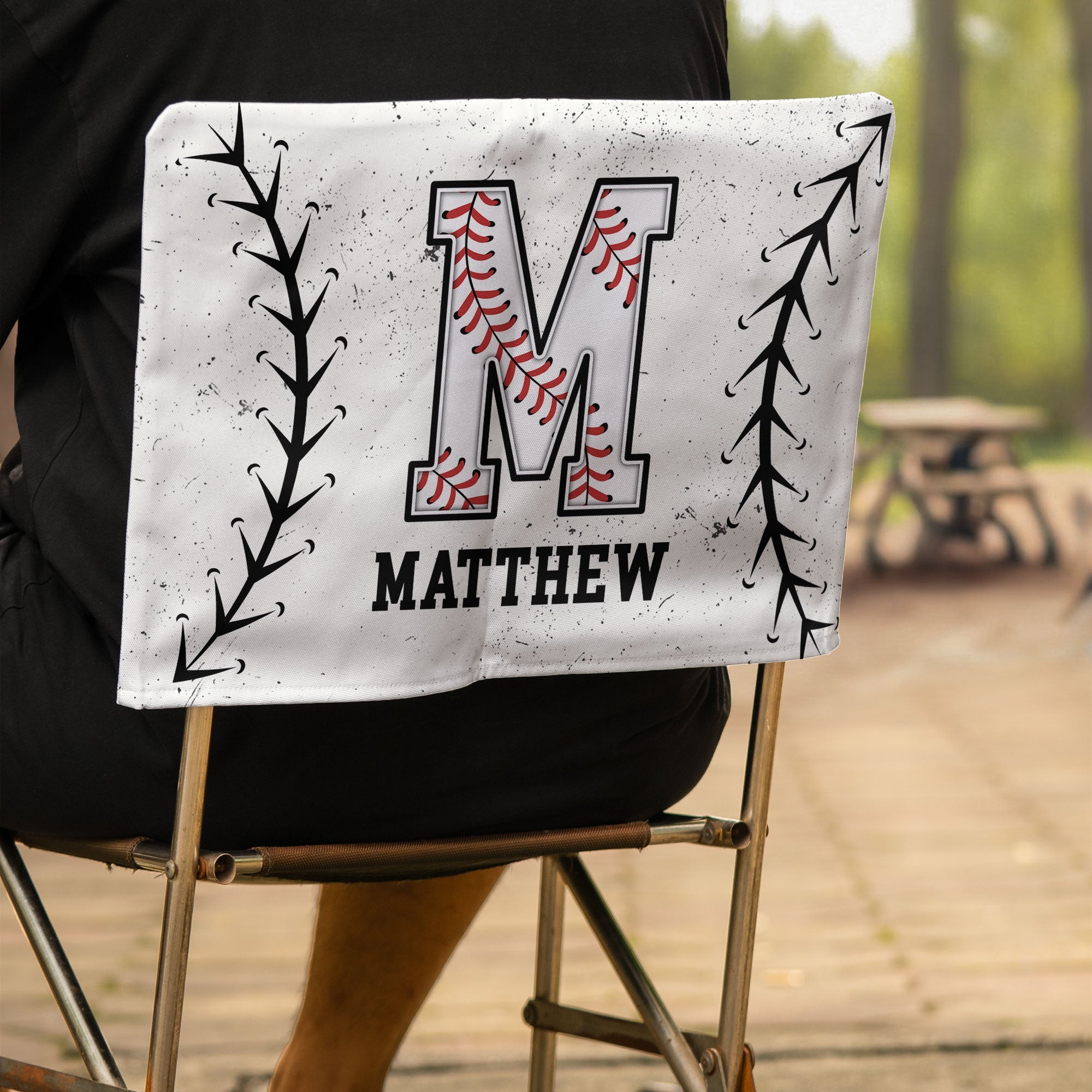 Custom Name With Baseball Pattern Chair Cover - Personalized Folding Chair Cover