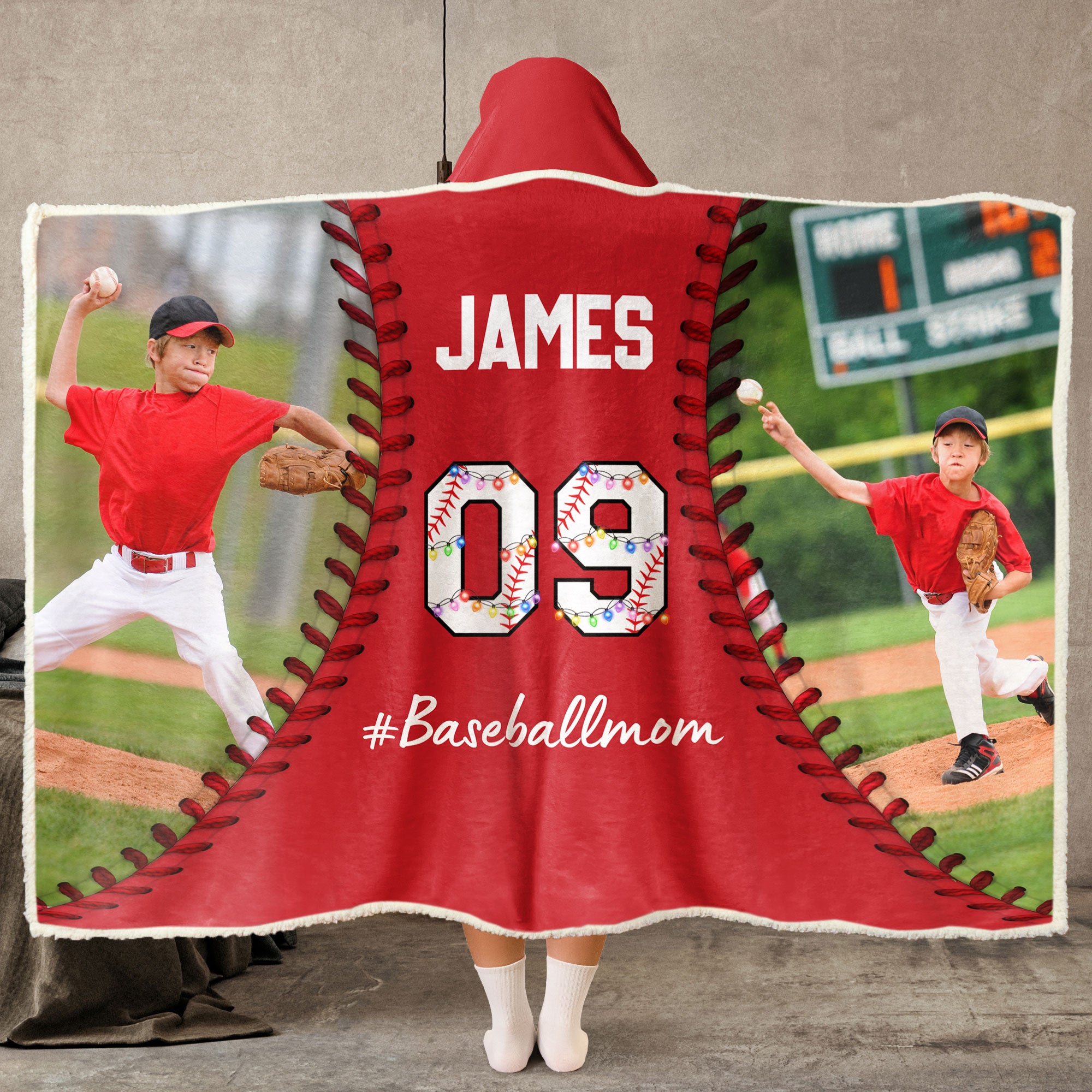 Custom Name & Photo Baseball Mom - Personalized Photo Wearable Blanket Hoodie