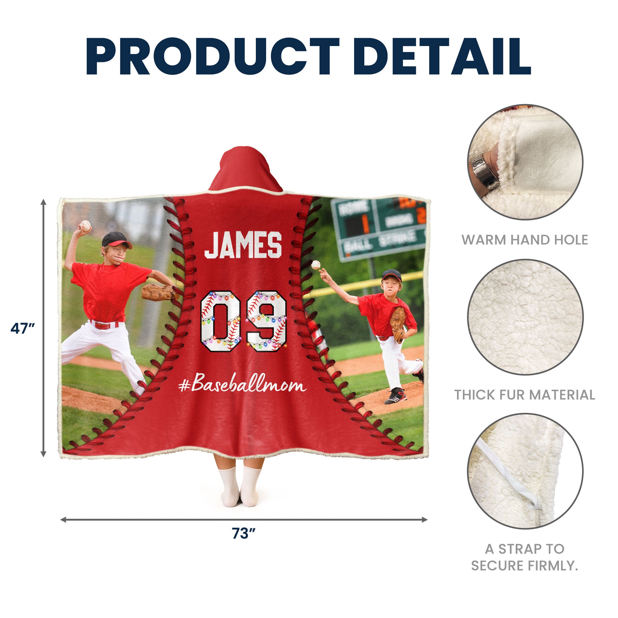 Custom Name & Photo Baseball Mom - Personalized Photo Wearable Blanket Hoodie