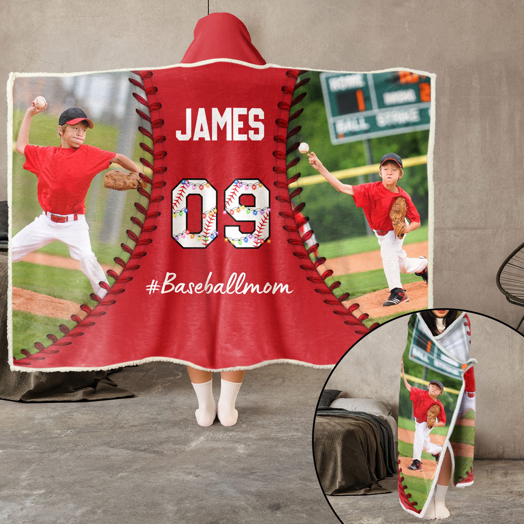 Custom Name & Photo Baseball Mom - Personalized Photo Wearable Blanket Hoodie