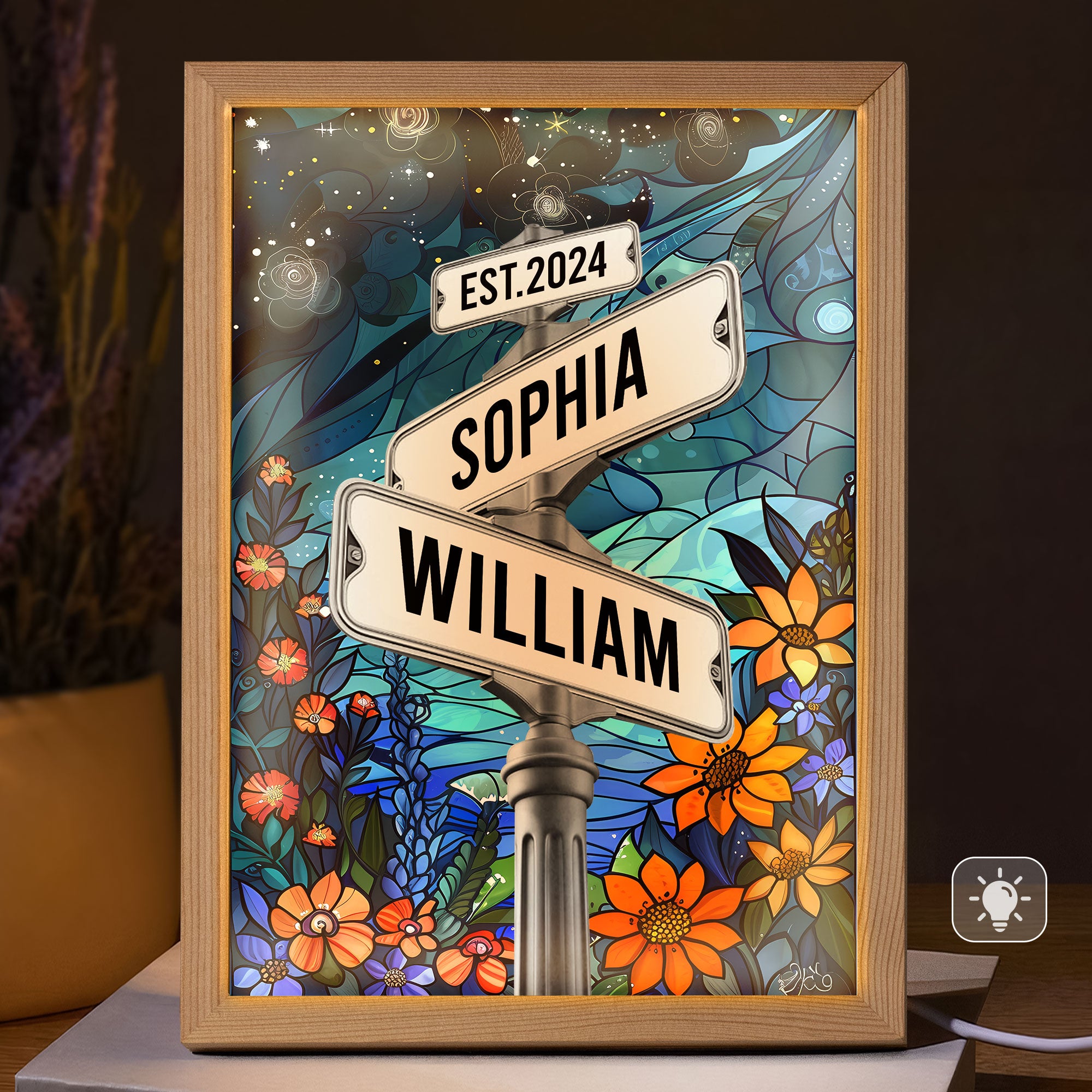 Custom Names Couple Street Sign - Personalized Light Up Picture Frame