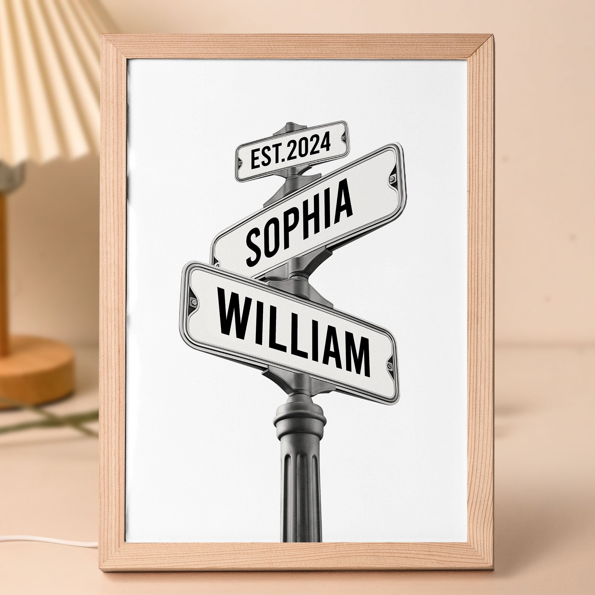 Custom Names Couple Street Sign - Personalized Light Up Picture Frame