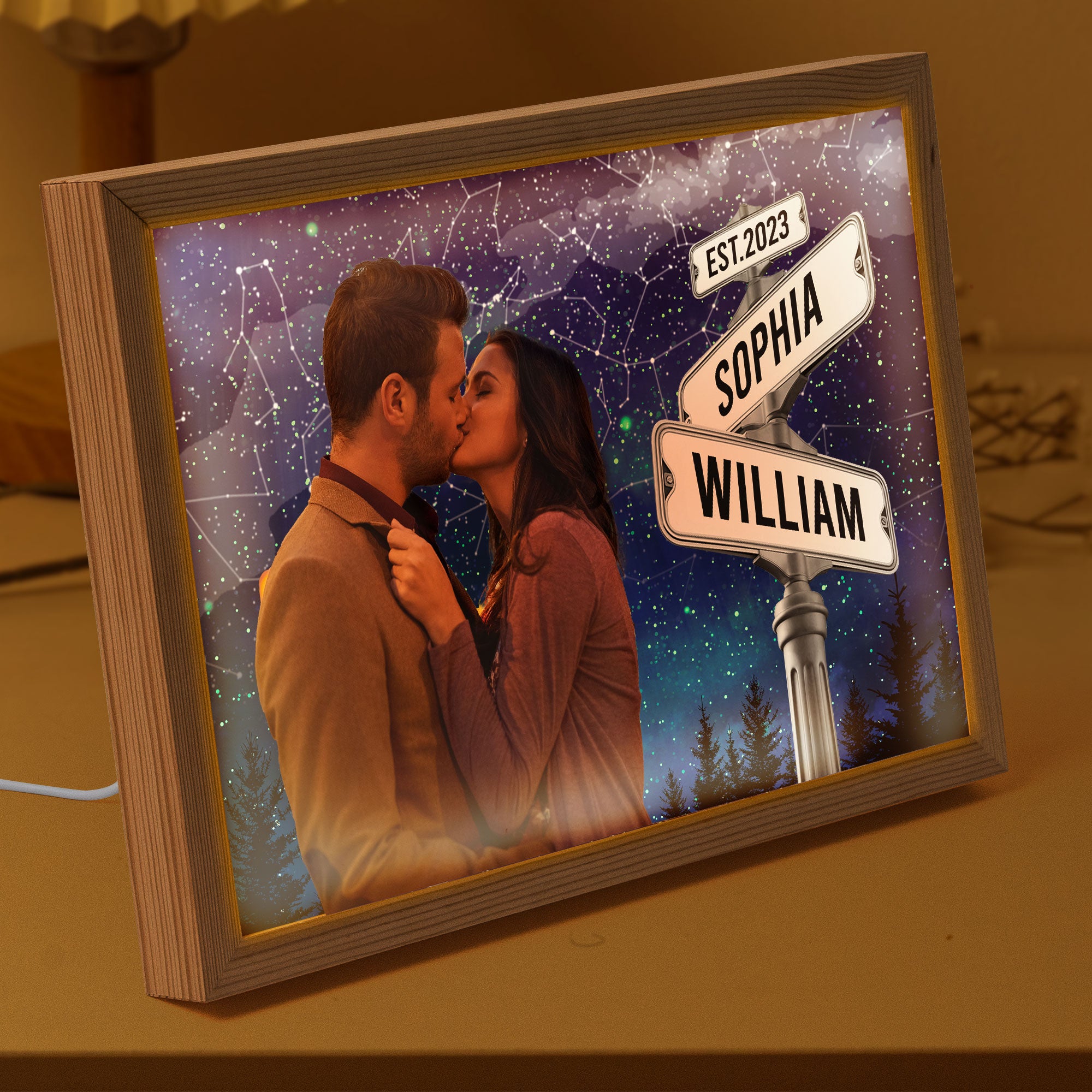 Custom Names Star Map Street Sign - Personalized Photo Light Up Picture Frame