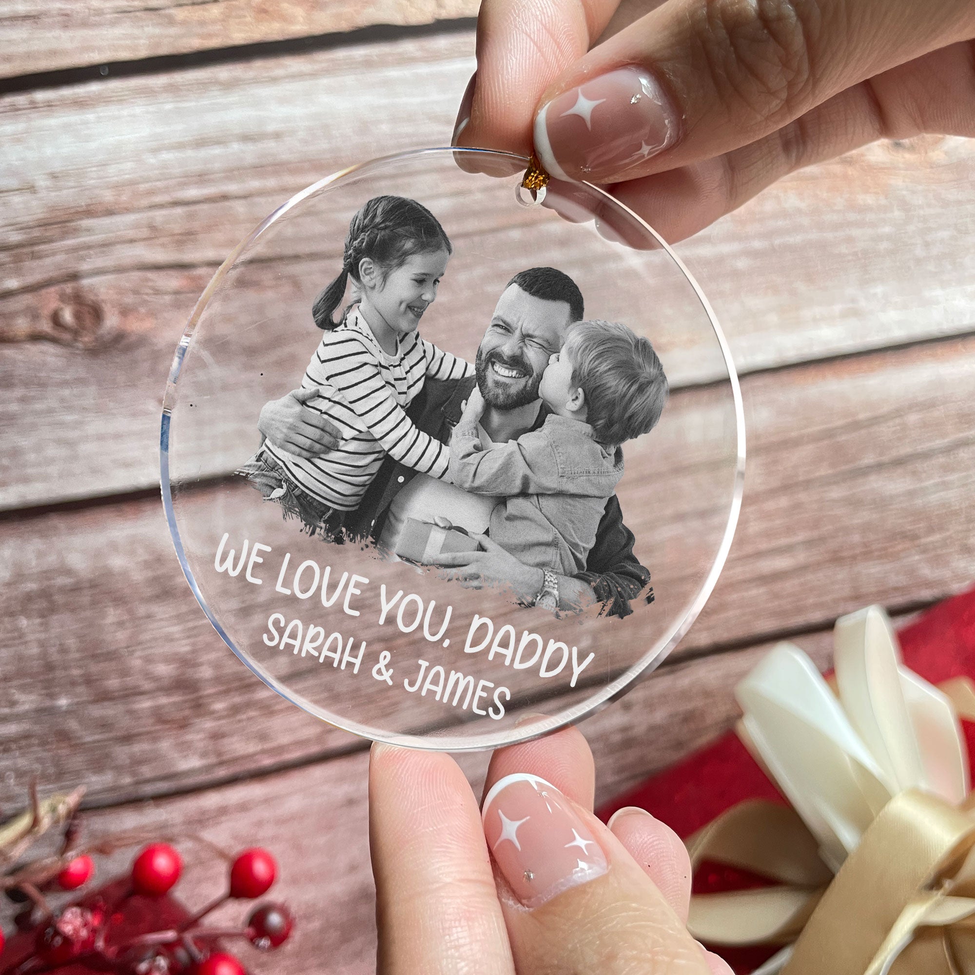 Custom Ornament Photo Gift For Grandpa Daddy - Personalized Acrylic Photo Ornament