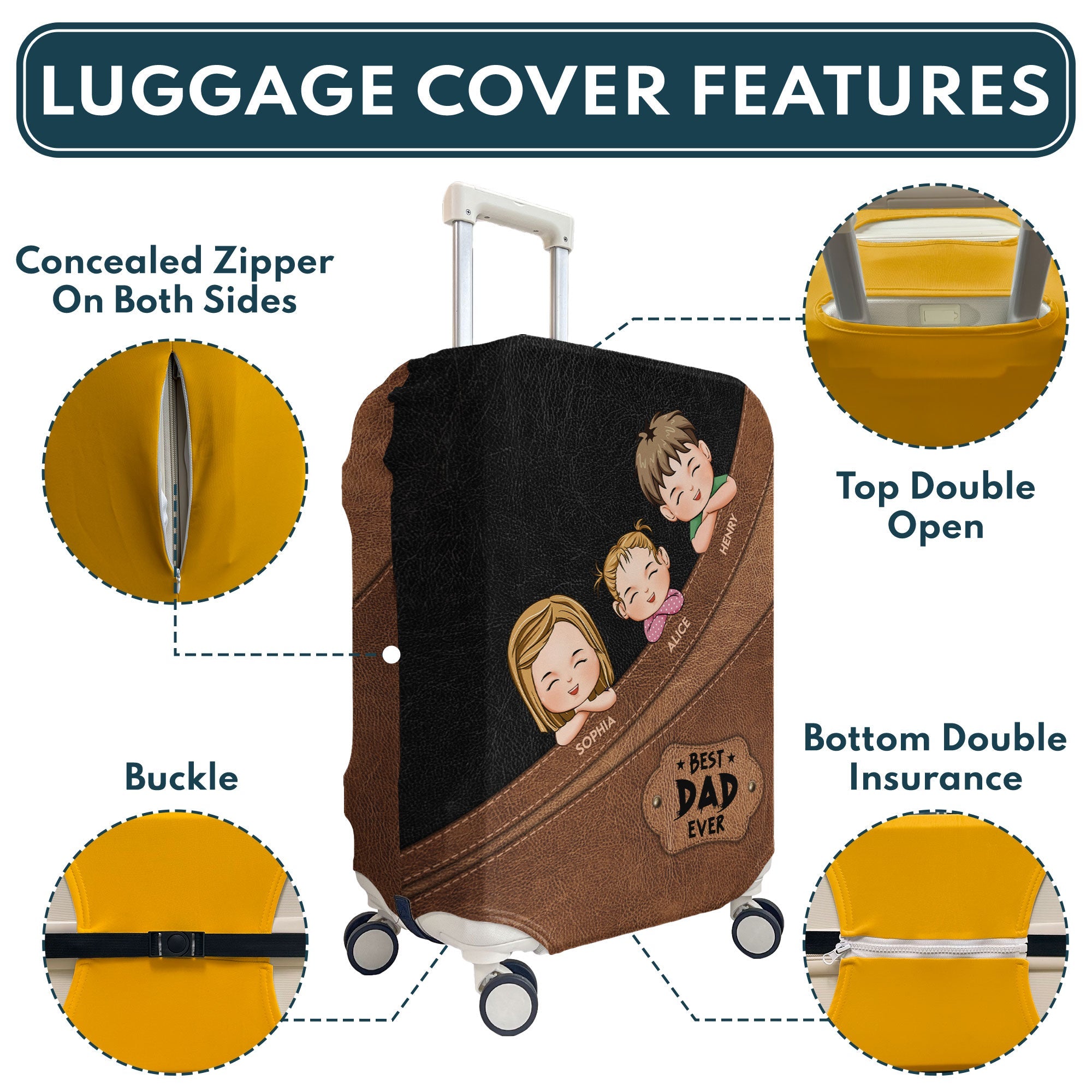 Custom Pattern Best Dad Ever- Personalized Luggage Cover