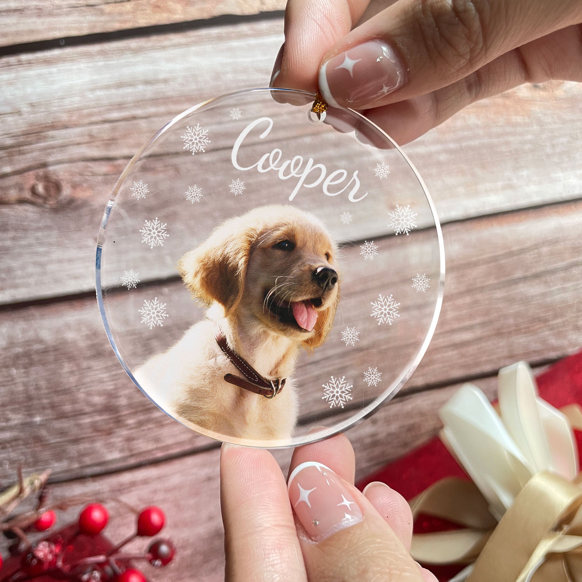 Custom Pet Face - Snowflake - Personalized Acrylic Photo Ornament