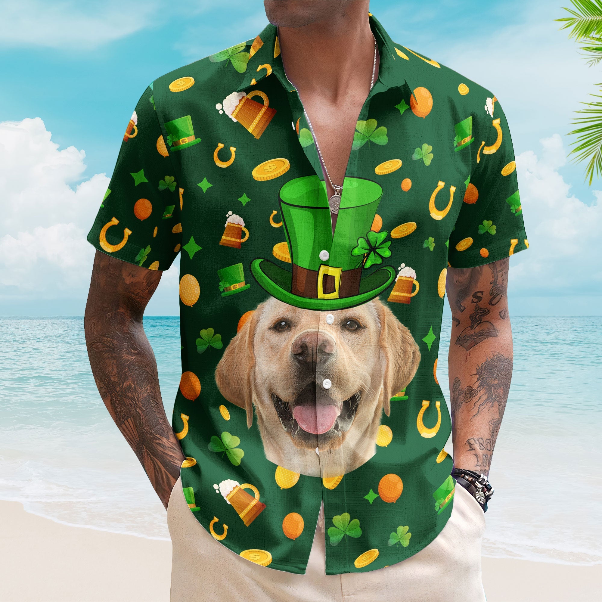 Custom Pet Face St Patrick's Day For Dog Lovers, Cat Lovers - Personalized Photo Hawaiian Shirt