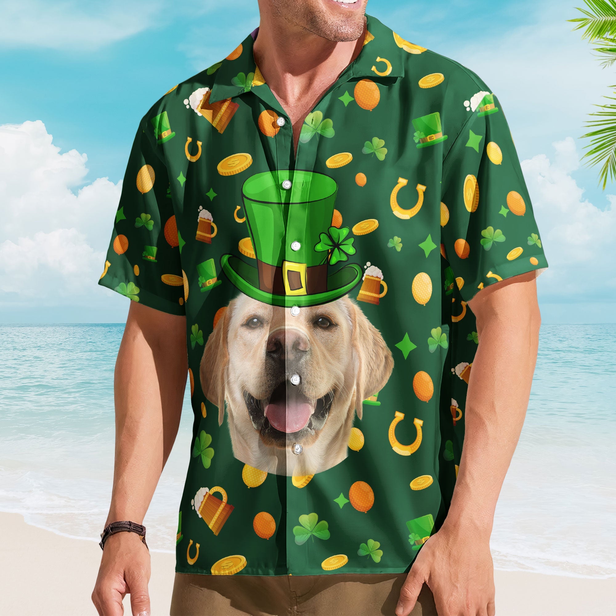 Custom Pet Face St Patrick's Day For Dog Lovers, Cat Lovers - Personalized Photo Hawaiian Shirt