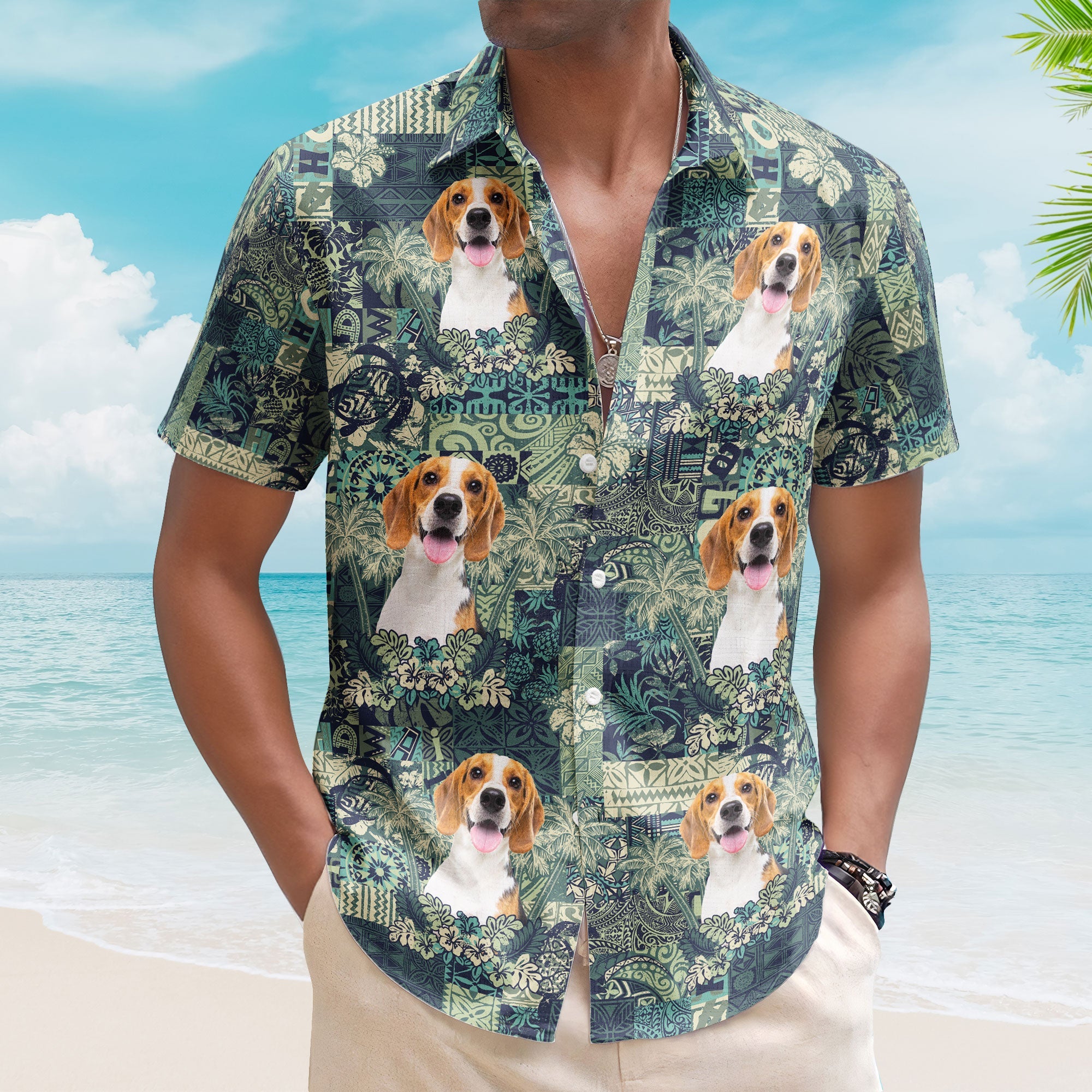 Custom Pet Funny Photo With Hibiscus And Palm Tree Pattern - Custom Photo Hawaiian Shirts