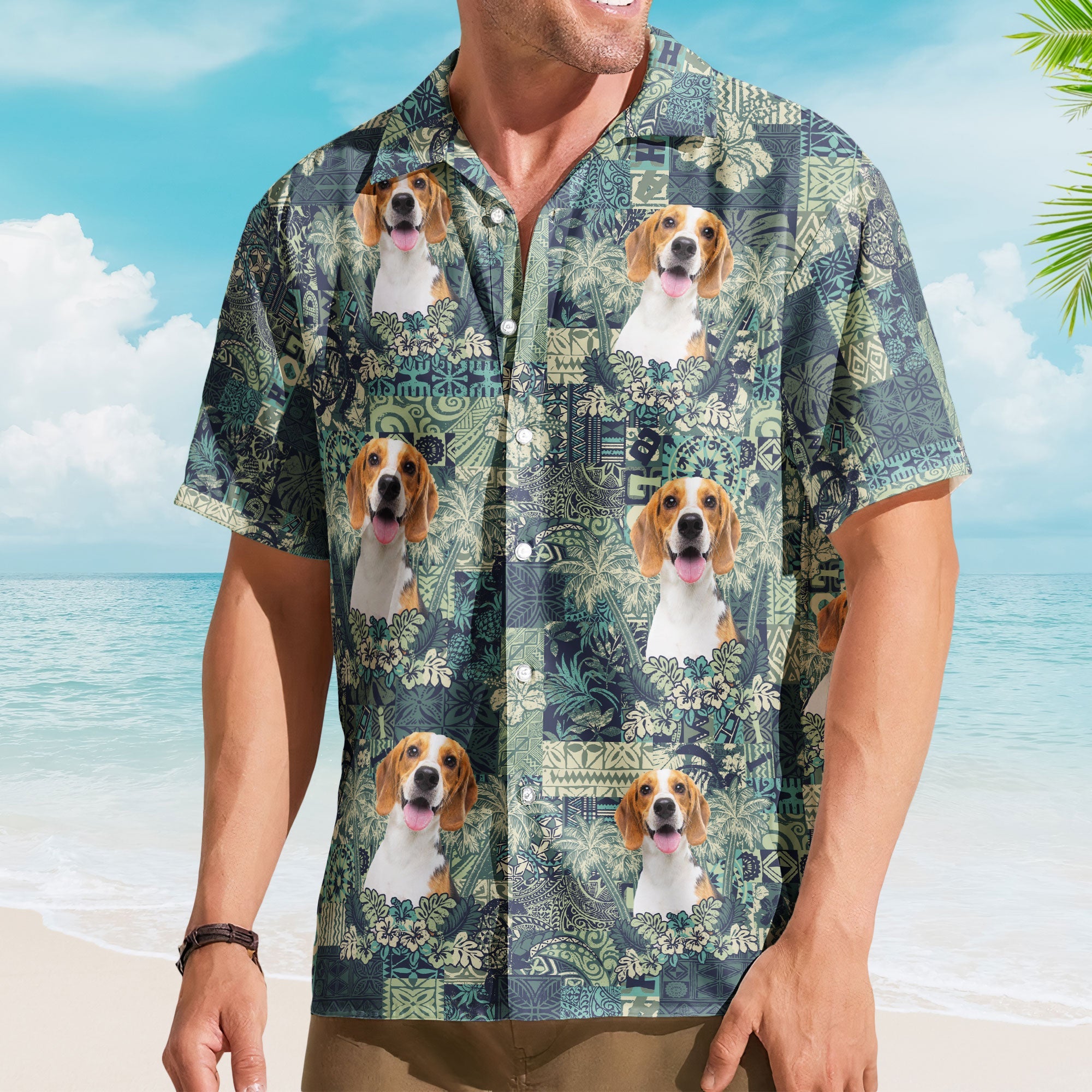 Custom Pet Funny Photo With Hibiscus And Palm Tree Pattern - Custom Photo Hawaiian Shirts