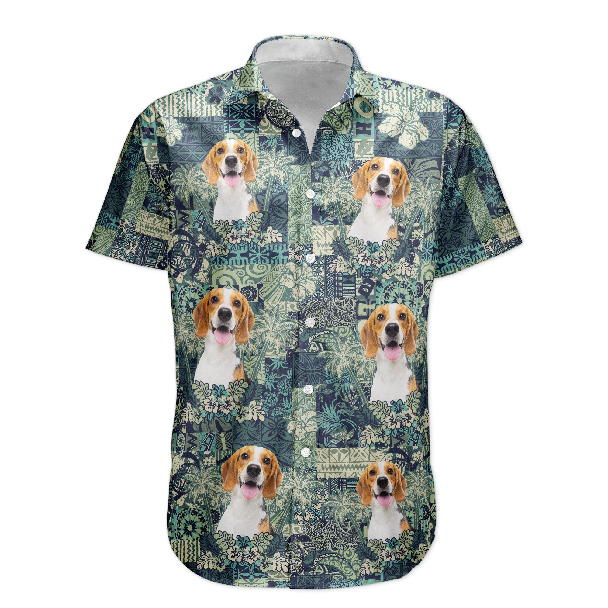 Custom Pet Funny Photo With Hibiscus And Palm Tree Pattern - Custom Photo Hawaiian Shirts