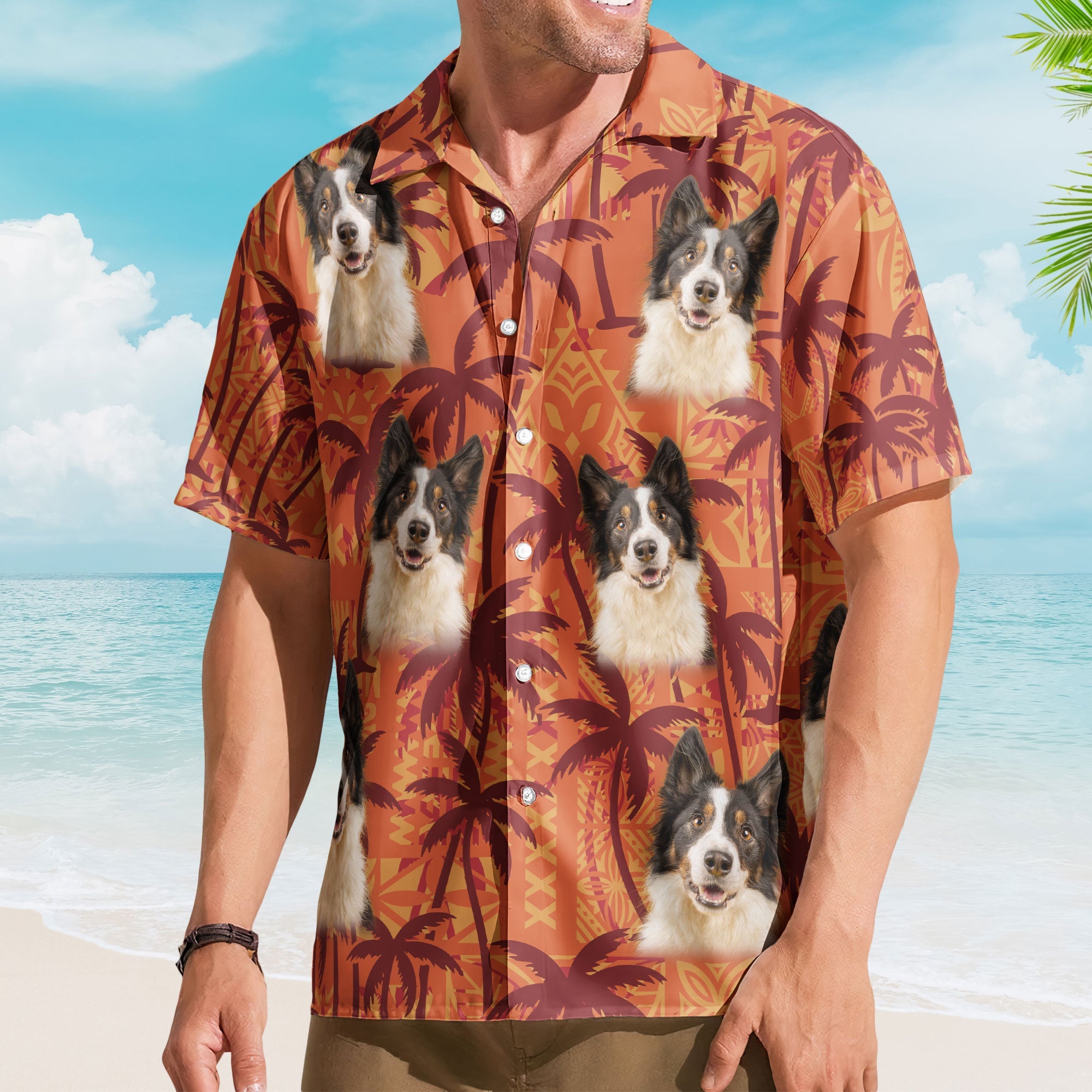 Custom Pet Funny Photo With Tropical Palm Trees - Custom Photo Hawaiian Shirts