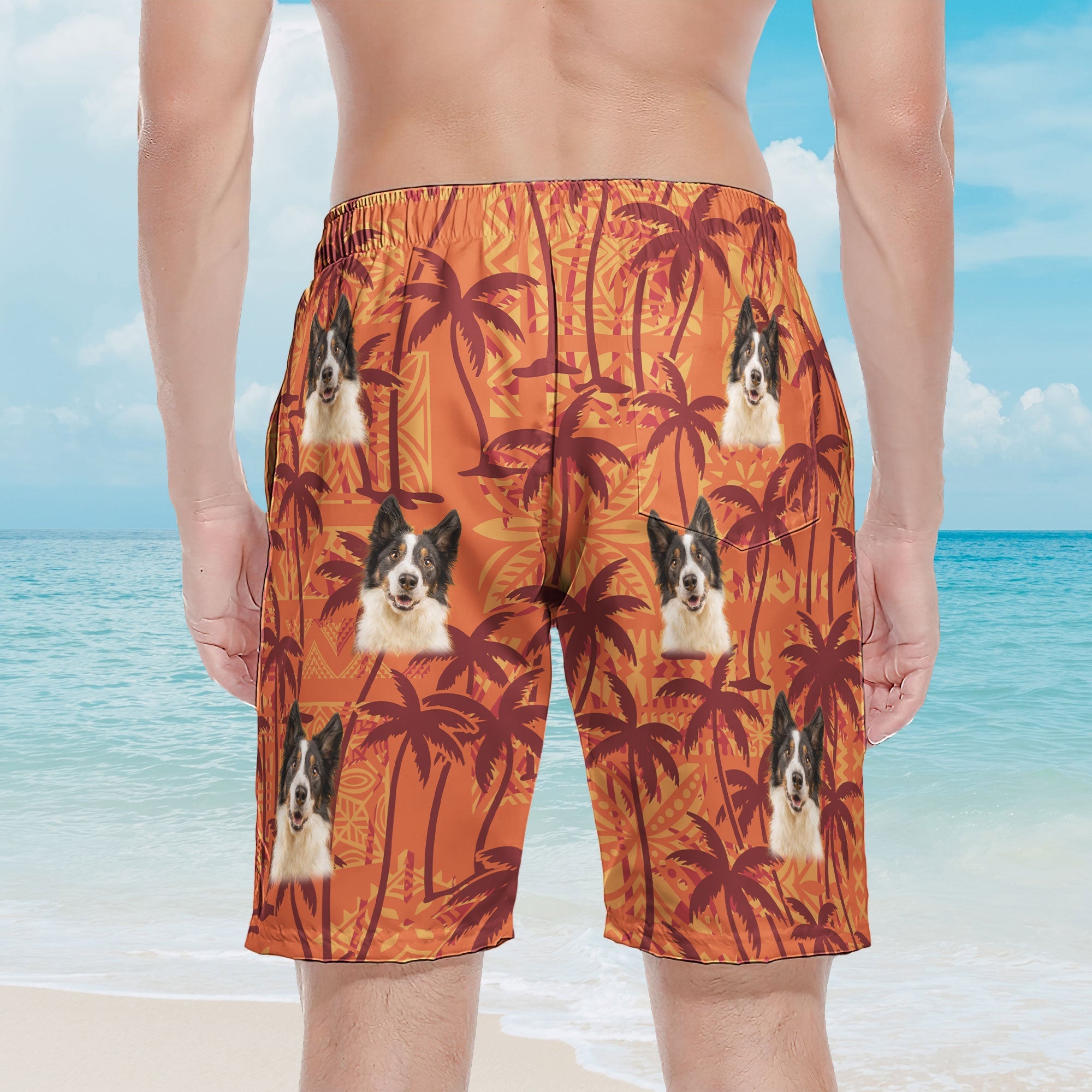 Custom Pet Funny Photo With Tropical Palm Trees - Personalized Photo Beach Shorts