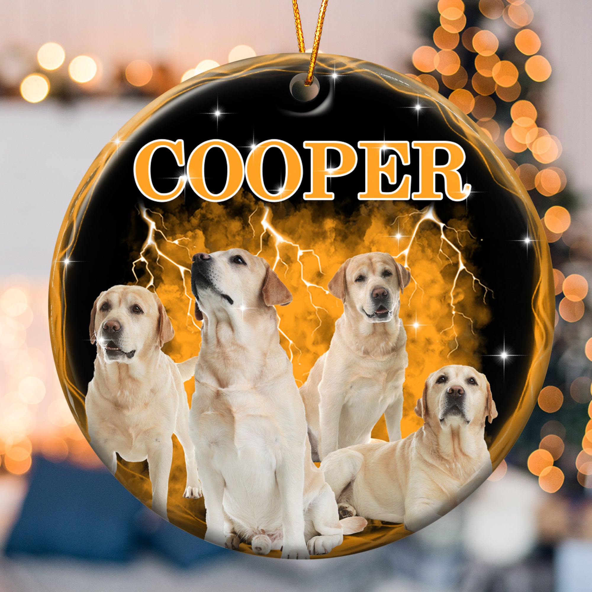 Custom Pet Photos Bootleg Style - Personalized Ceramic Photo Ornament