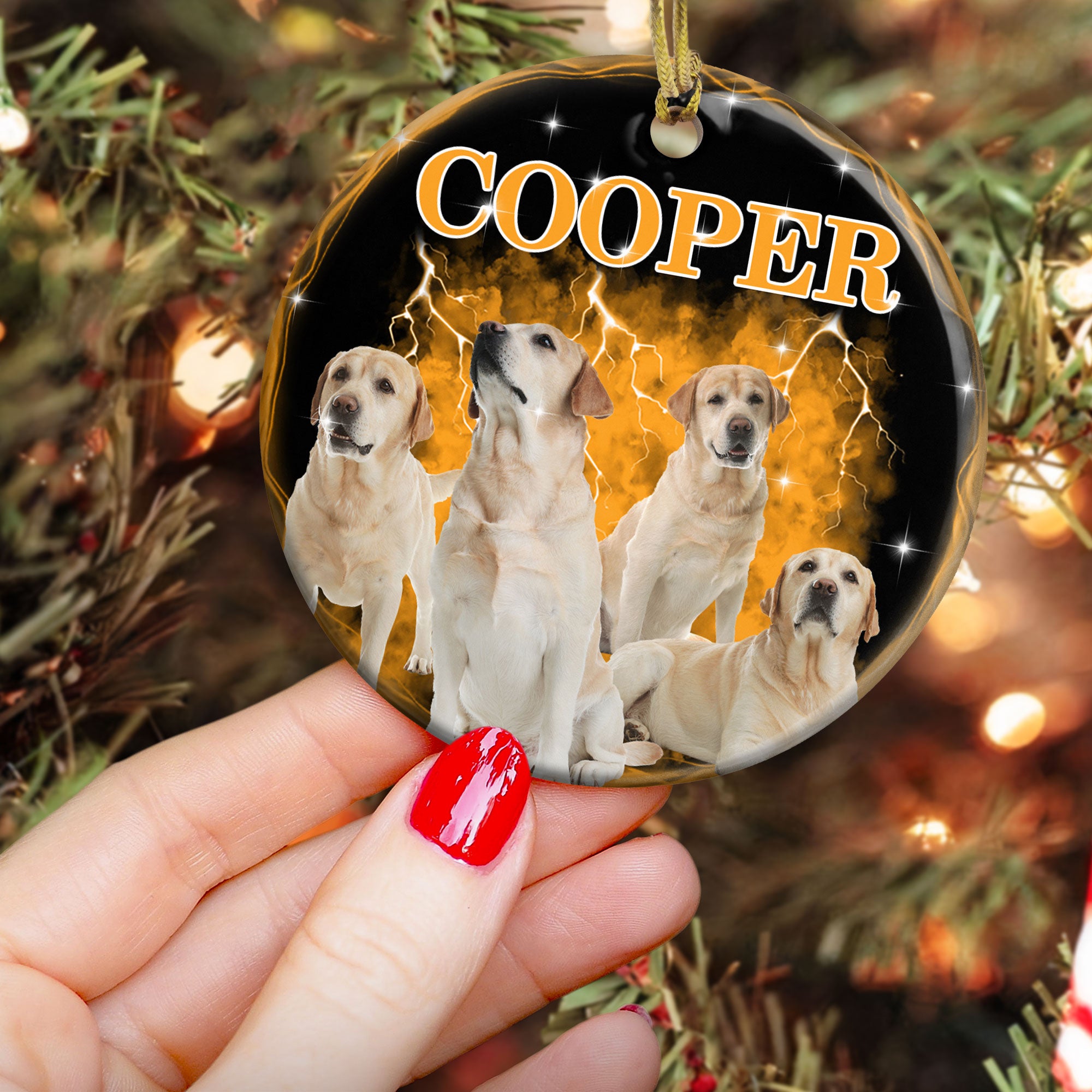 Custom Pet Photos Bootleg Style - Personalized Ceramic Photo Ornament