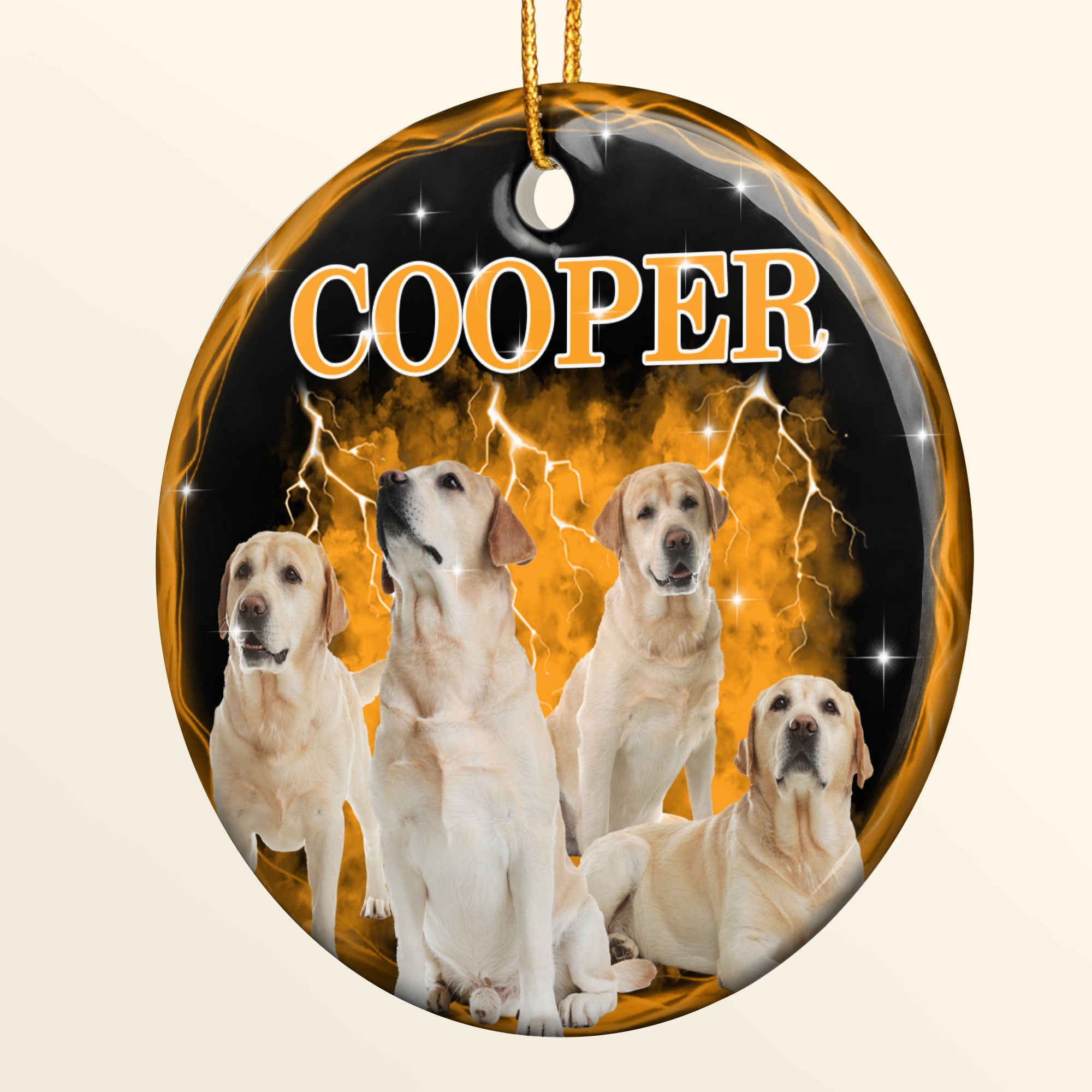 Custom Pet Photos Bootleg Style - Personalized Ceramic Photo Ornament