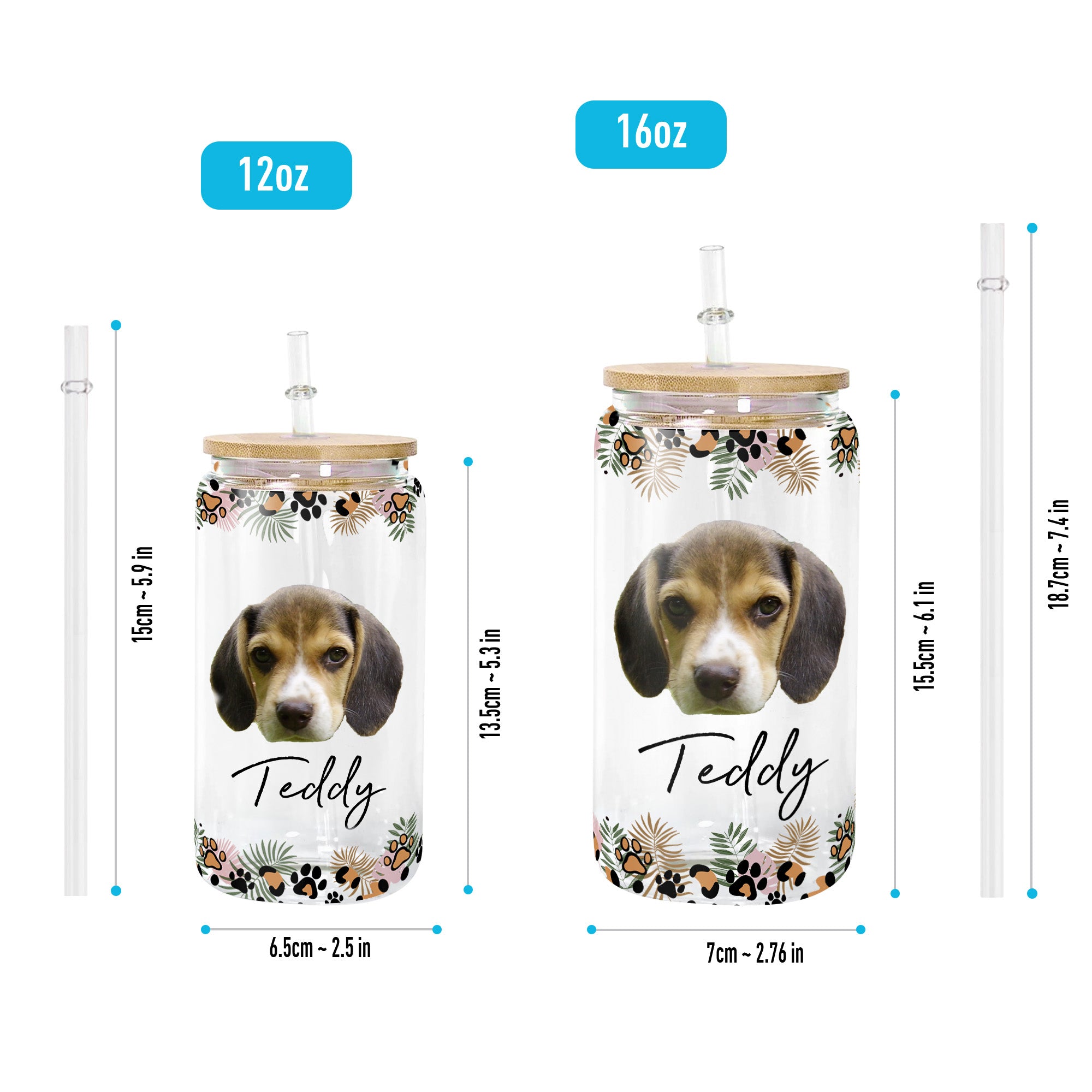 Custom Pet Portrait - Personalized Photo Clear Glass Cup