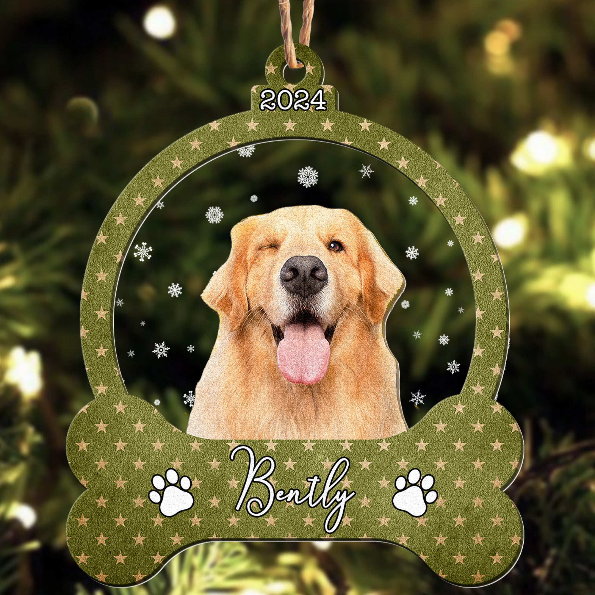 Custom Pet With Christmas Snow - Personalized Photo Wood And Acrylic Ornament