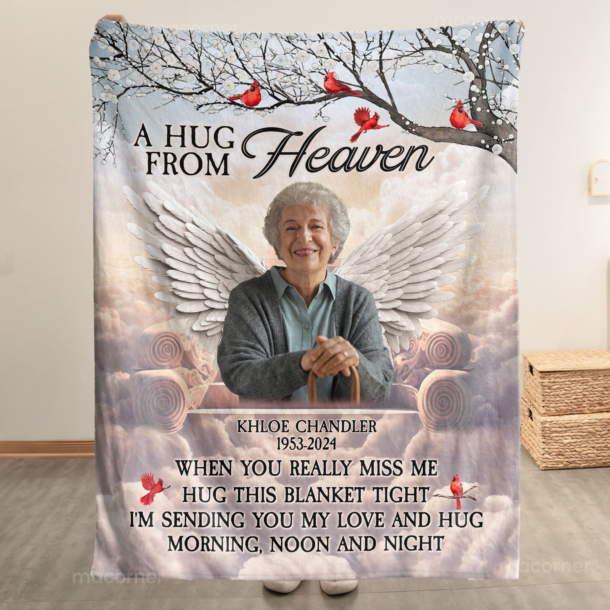 Custom Photo A Hug From Heaven Angel Wings - Personalized Photo Blanket