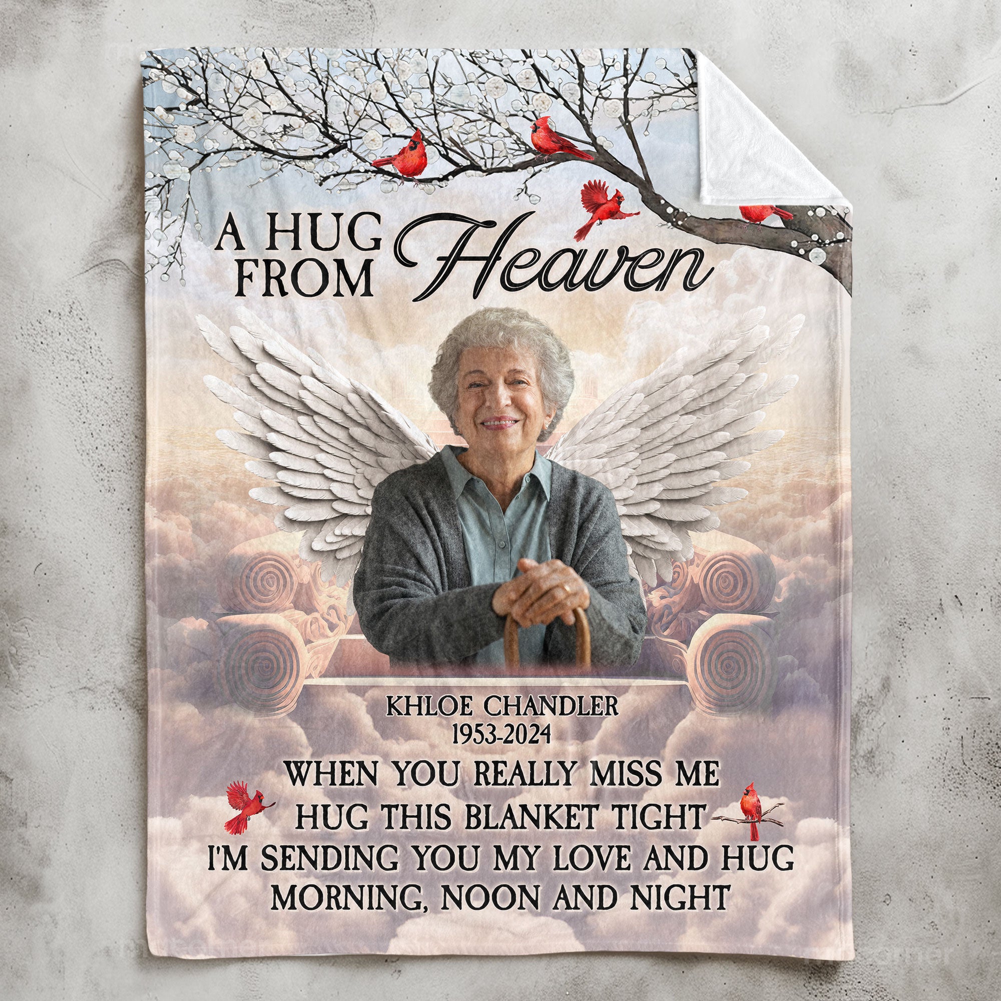 Custom Photo A Hug From Heaven Angel Wings - Personalized Photo Blanket