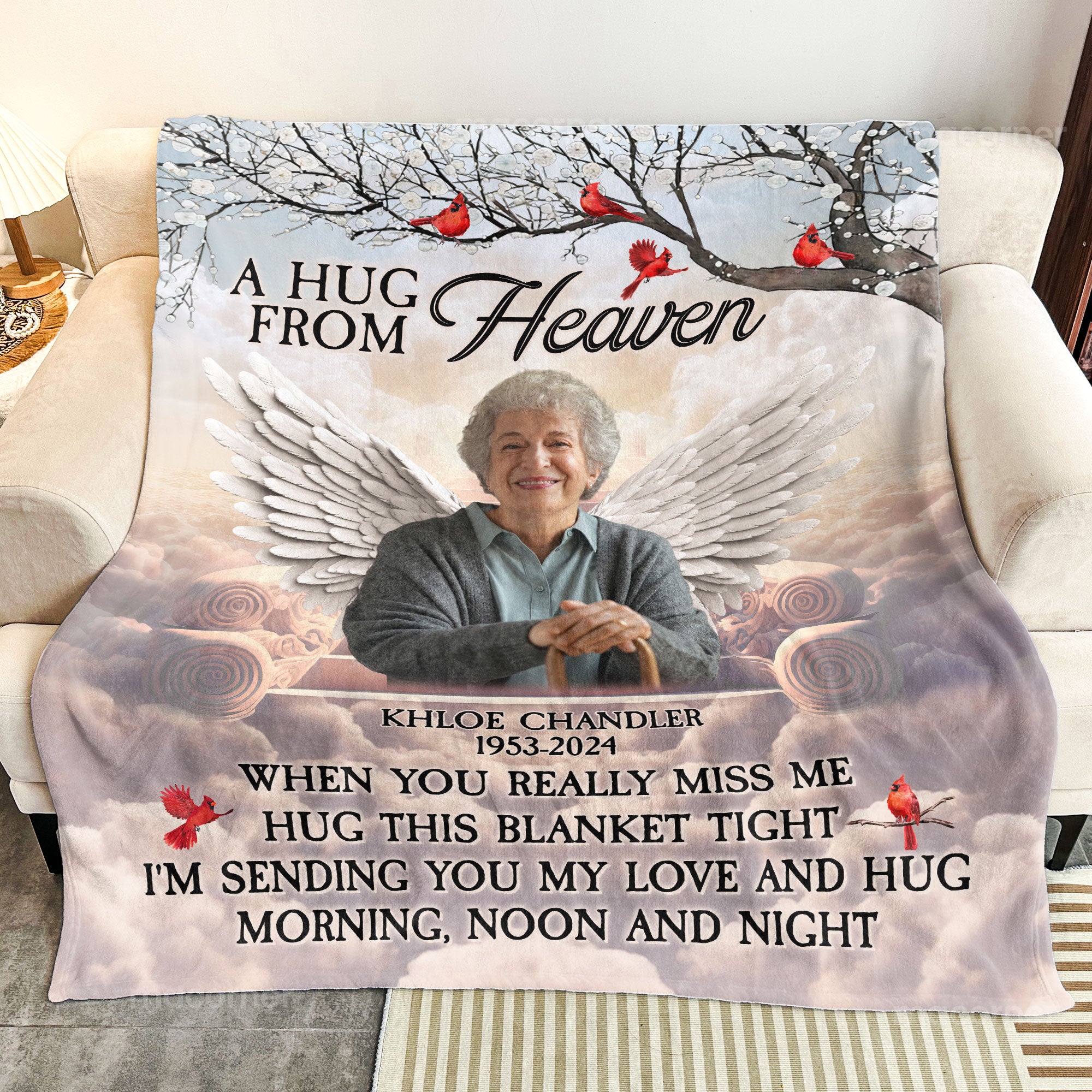 Custom Photo A Hug From Heaven Angel Wings - Personalized Photo Blanket