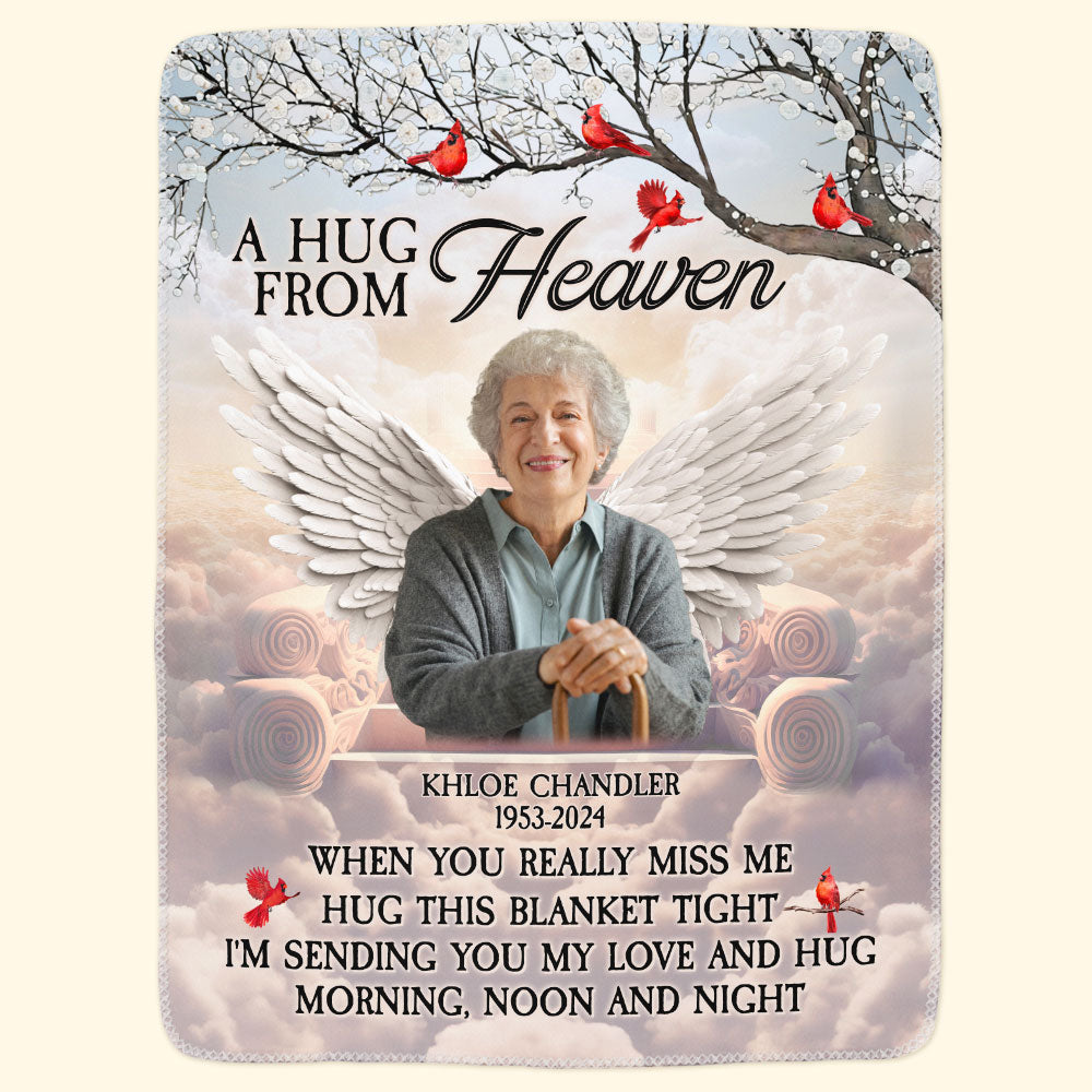 Custom Photo A Hug From Heaven Angel Wings - Personalized Photo Blanket