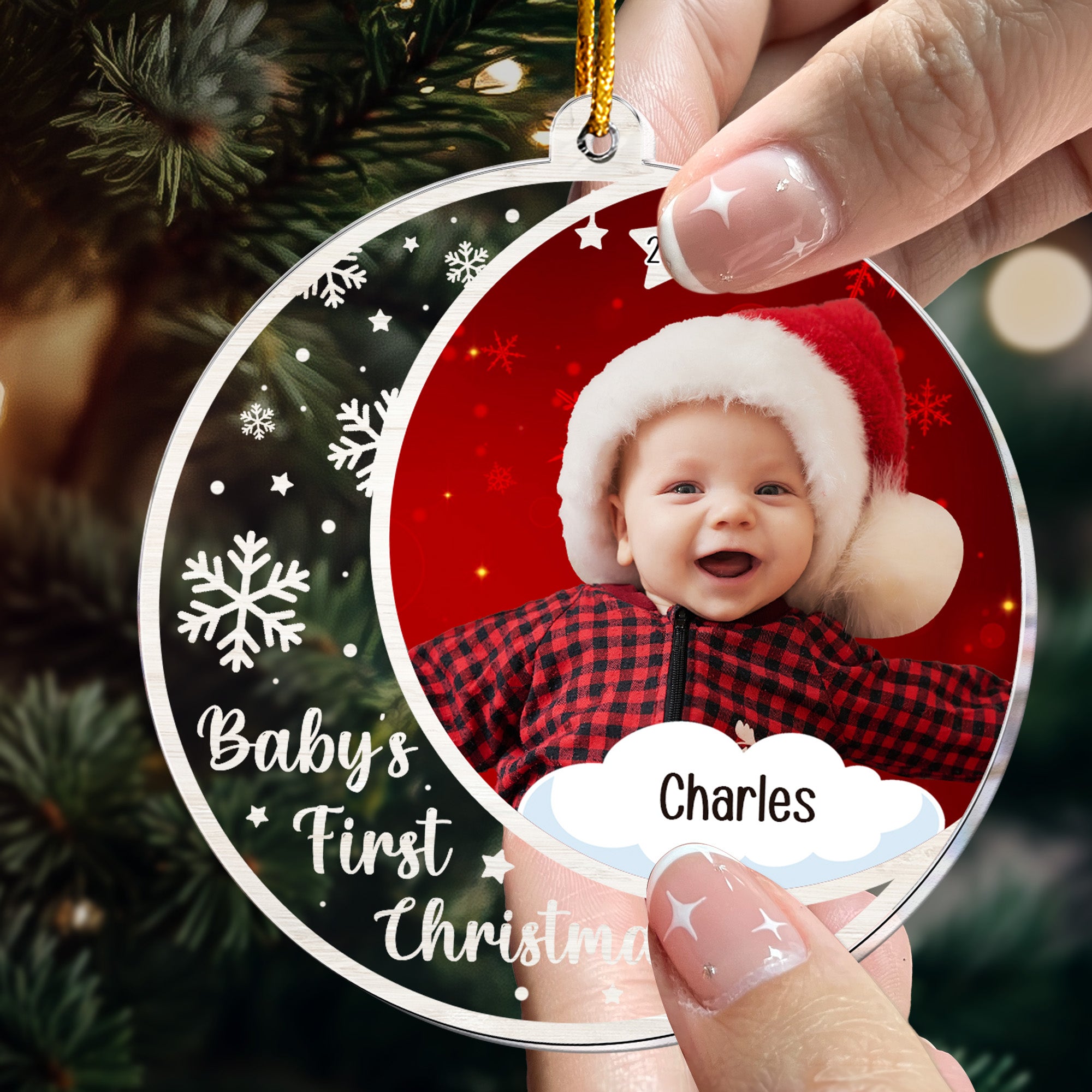 Custom Photo Baby's First Christmas  - Personalized Acrylic Photo Ornament