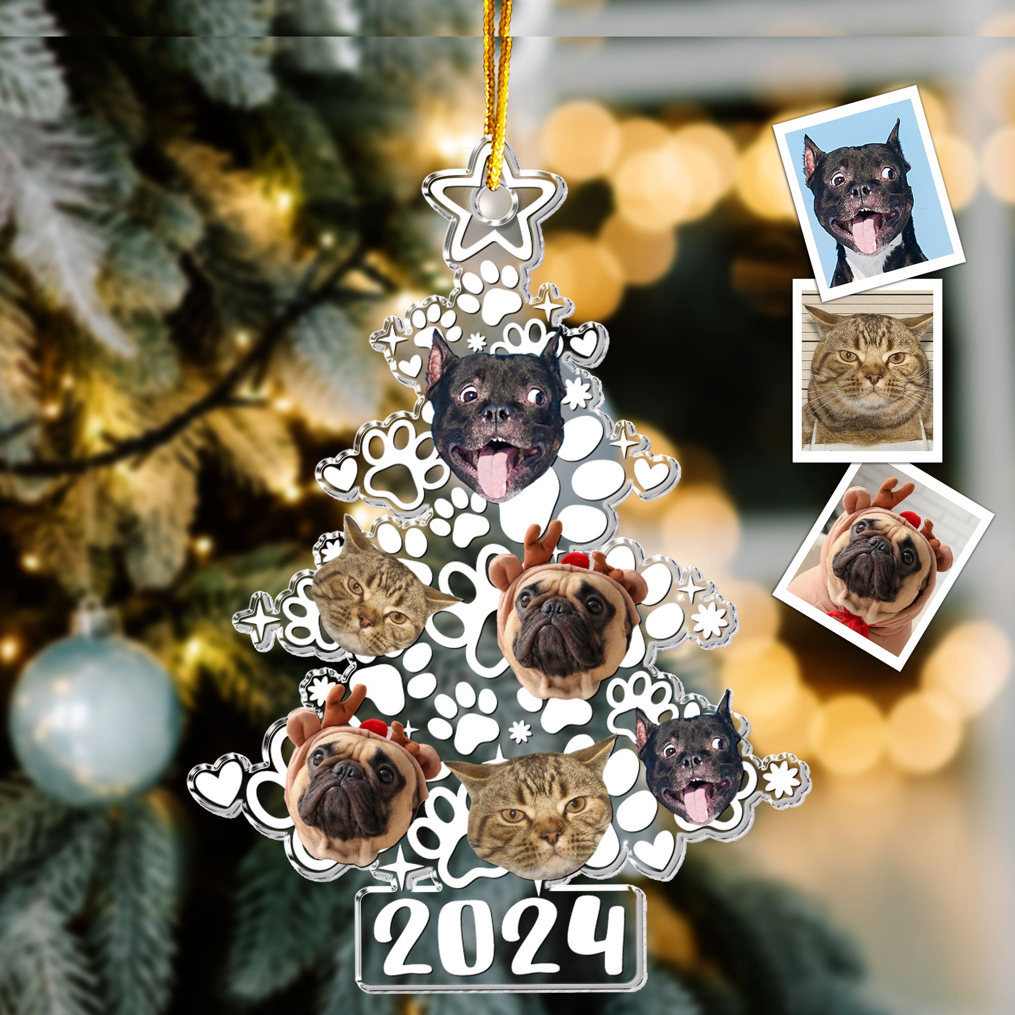 Custom Photo Christmas Pet Tree - Personalized Acrylic Photo Ornament