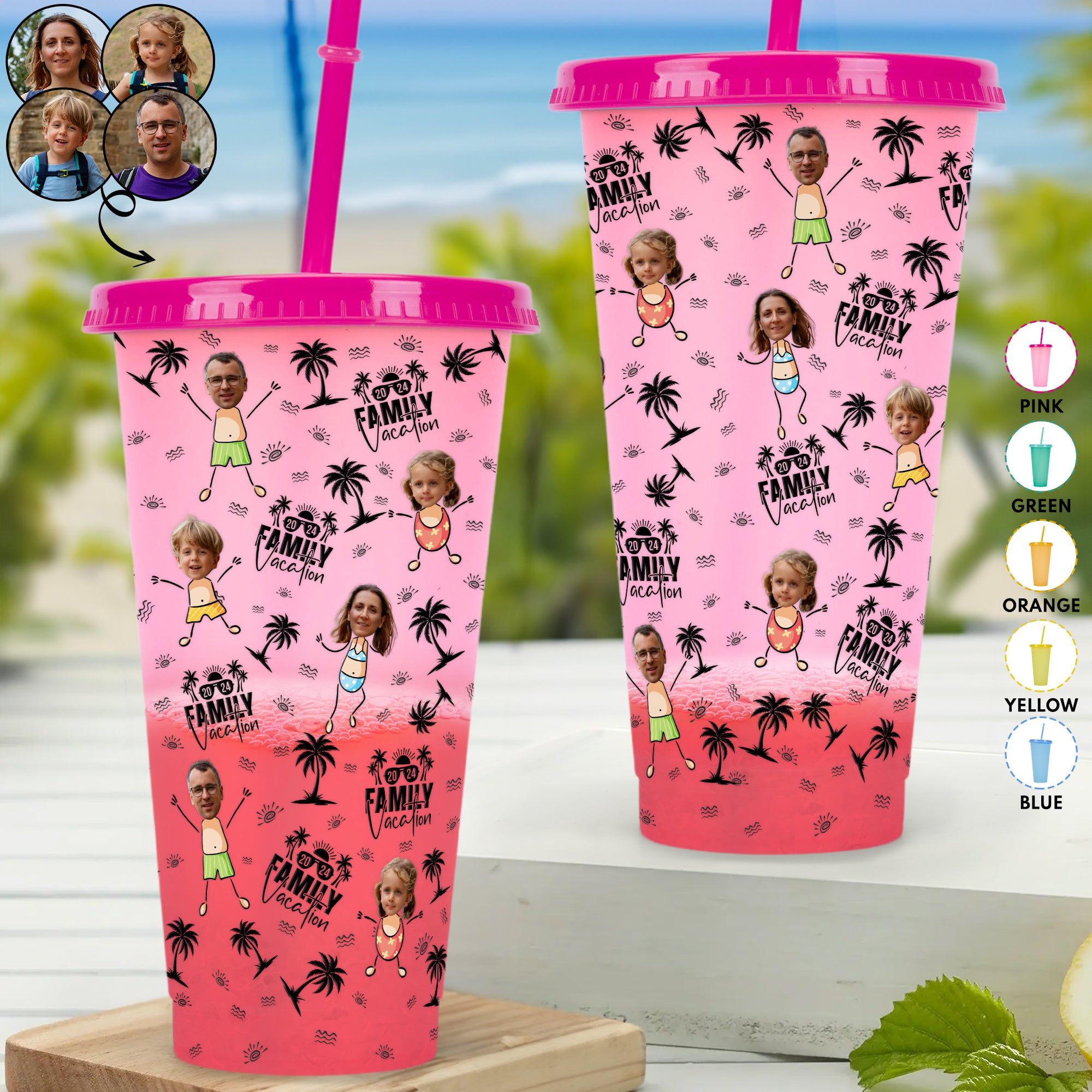 Custom Photo Family Vacation - Personalized Photo Color Changing Cup