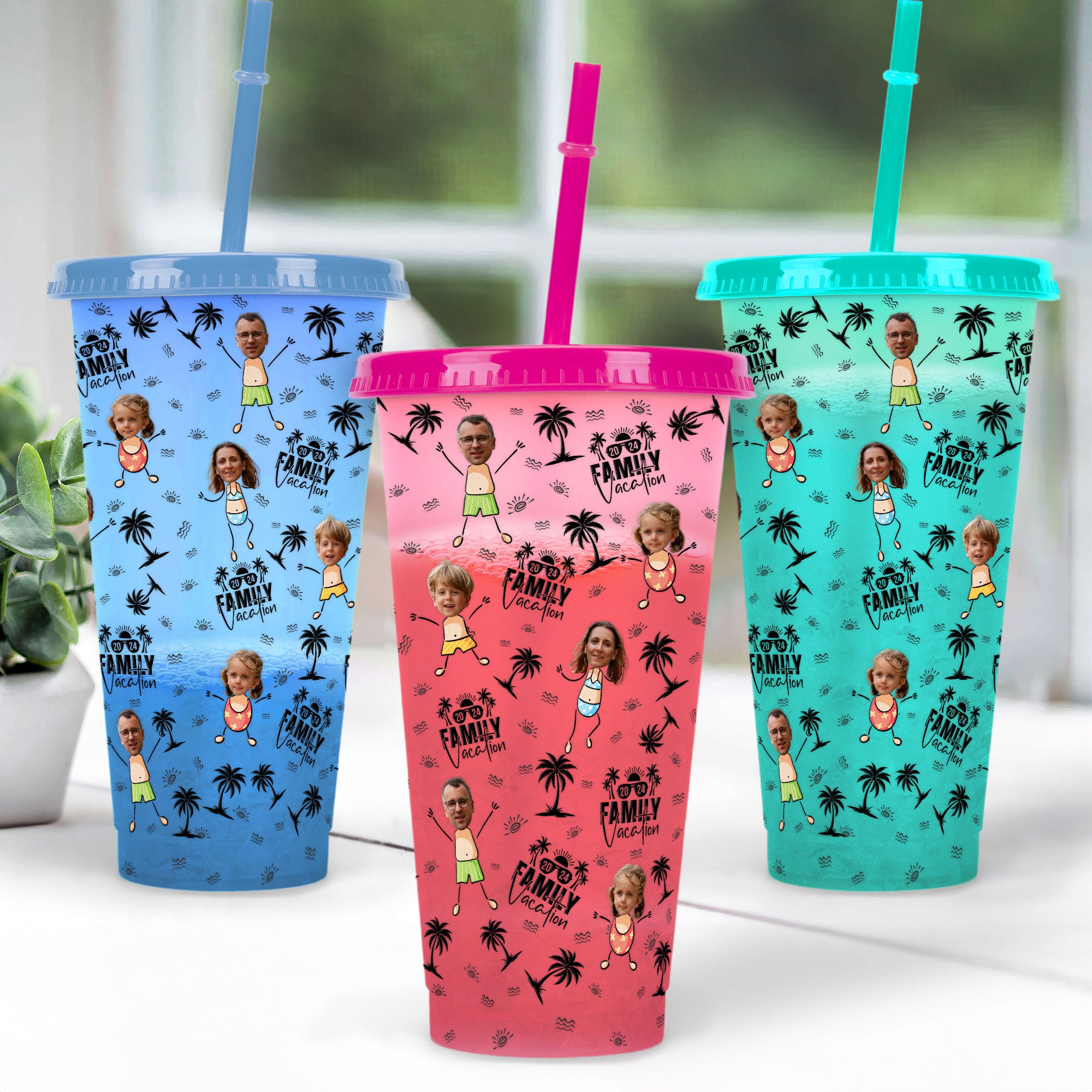 Custom Photo Family Vacation - Personalized Photo Color Changing Cup