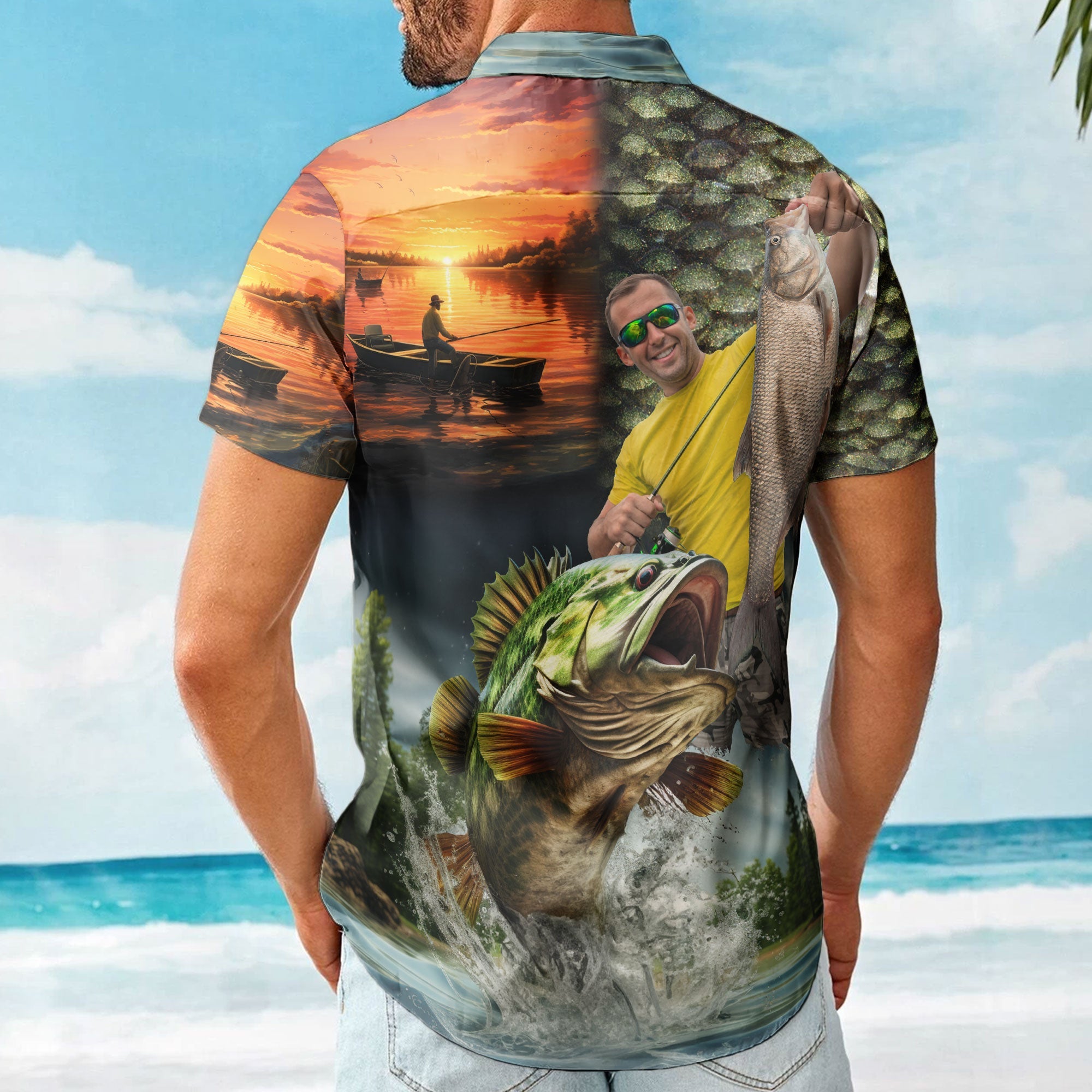 Custom Photo Fishing Bass Fish For Husband - Custom Photo Hawaiian Shirt