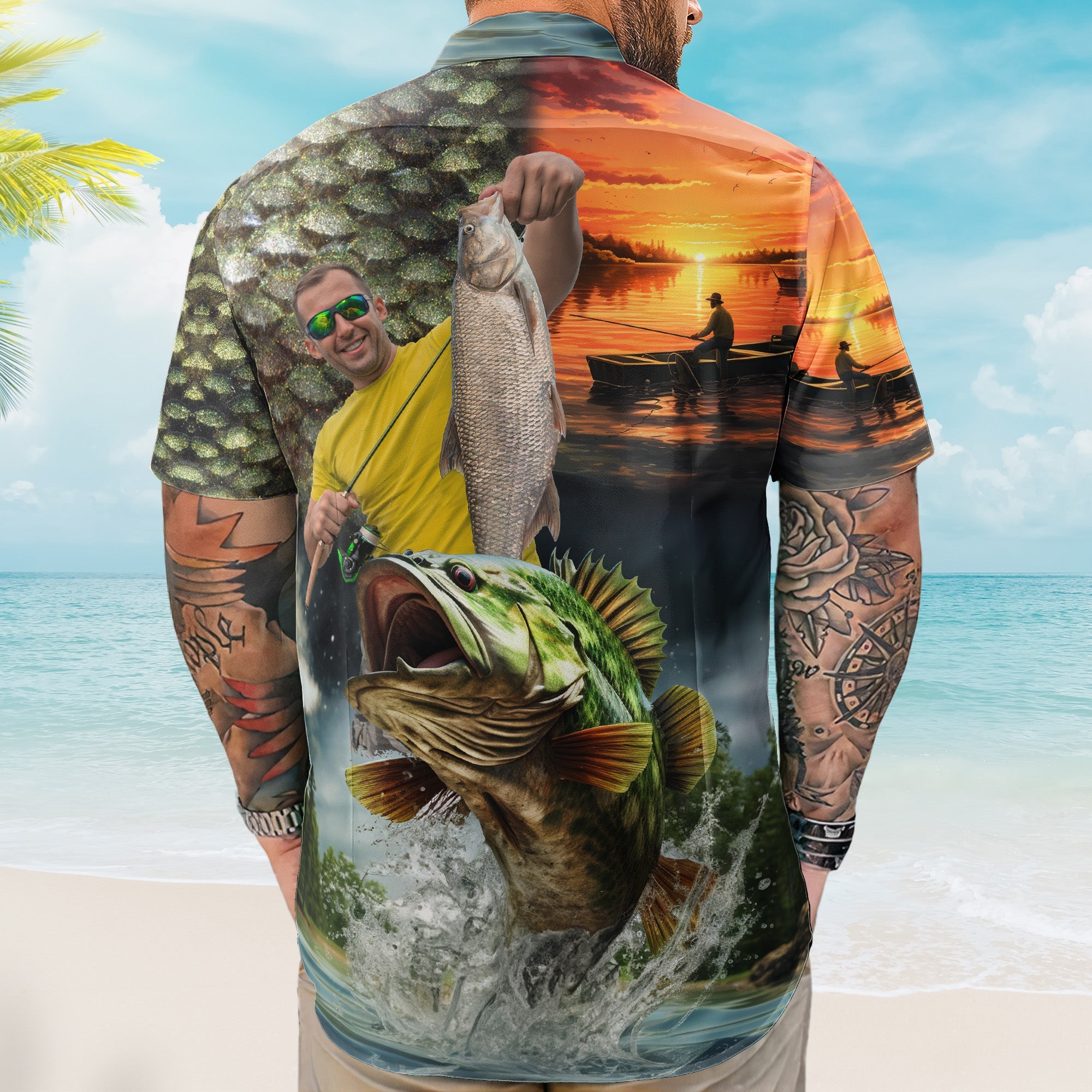 Custom Photo Fishing Bass Fish For Husband - Custom Photo Hawaiian Shirt