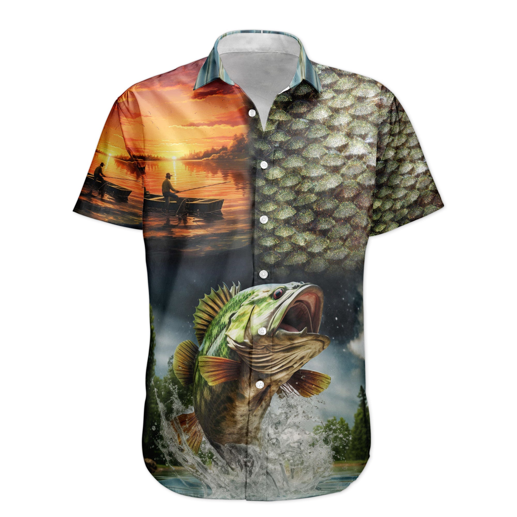 Custom Photo Fishing Bass Fish For Husband - Custom Photo Hawaiian Shirt