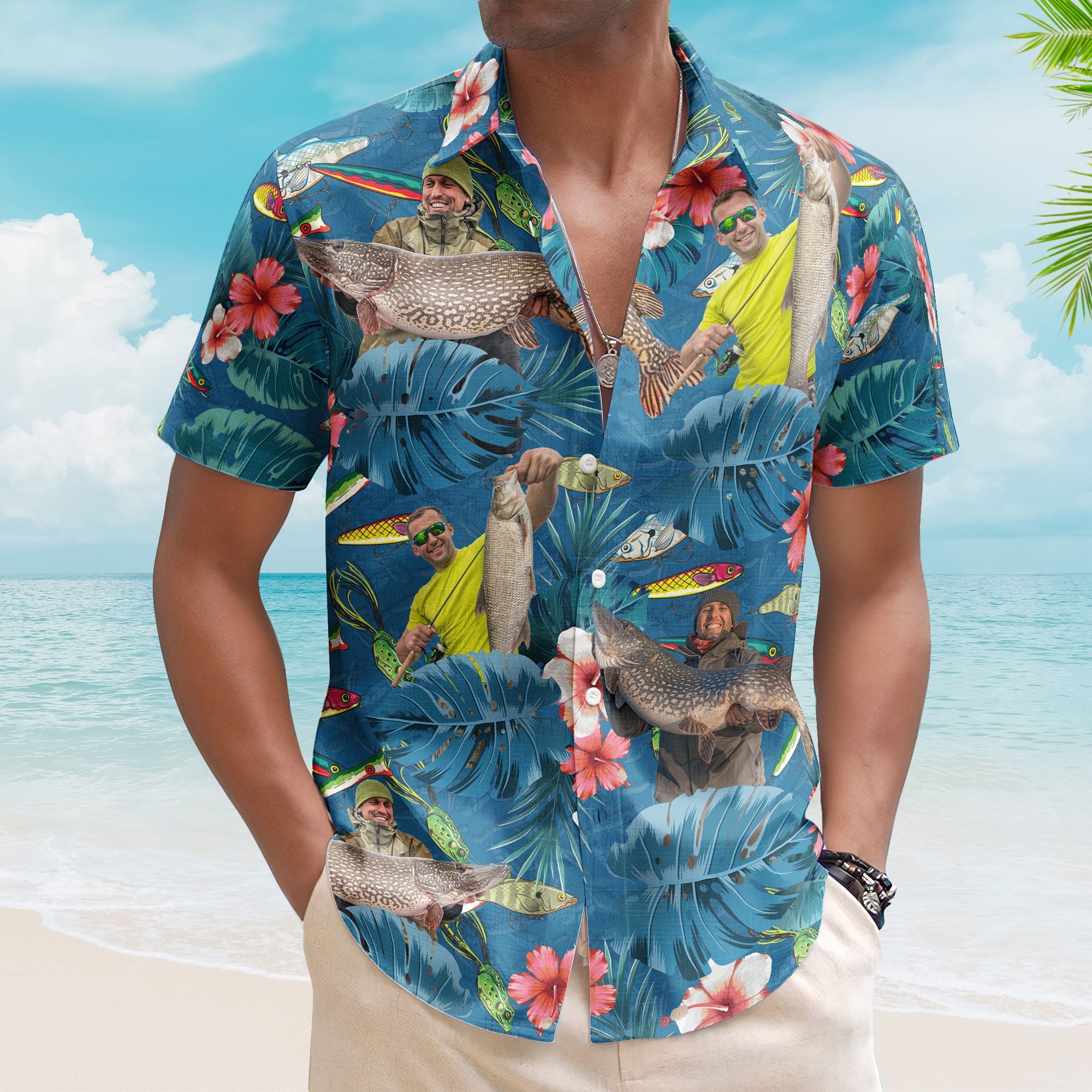 Custom Photo Fishing Bass Fish For Men, Husband - Custom Photo Hawaiian Shirt