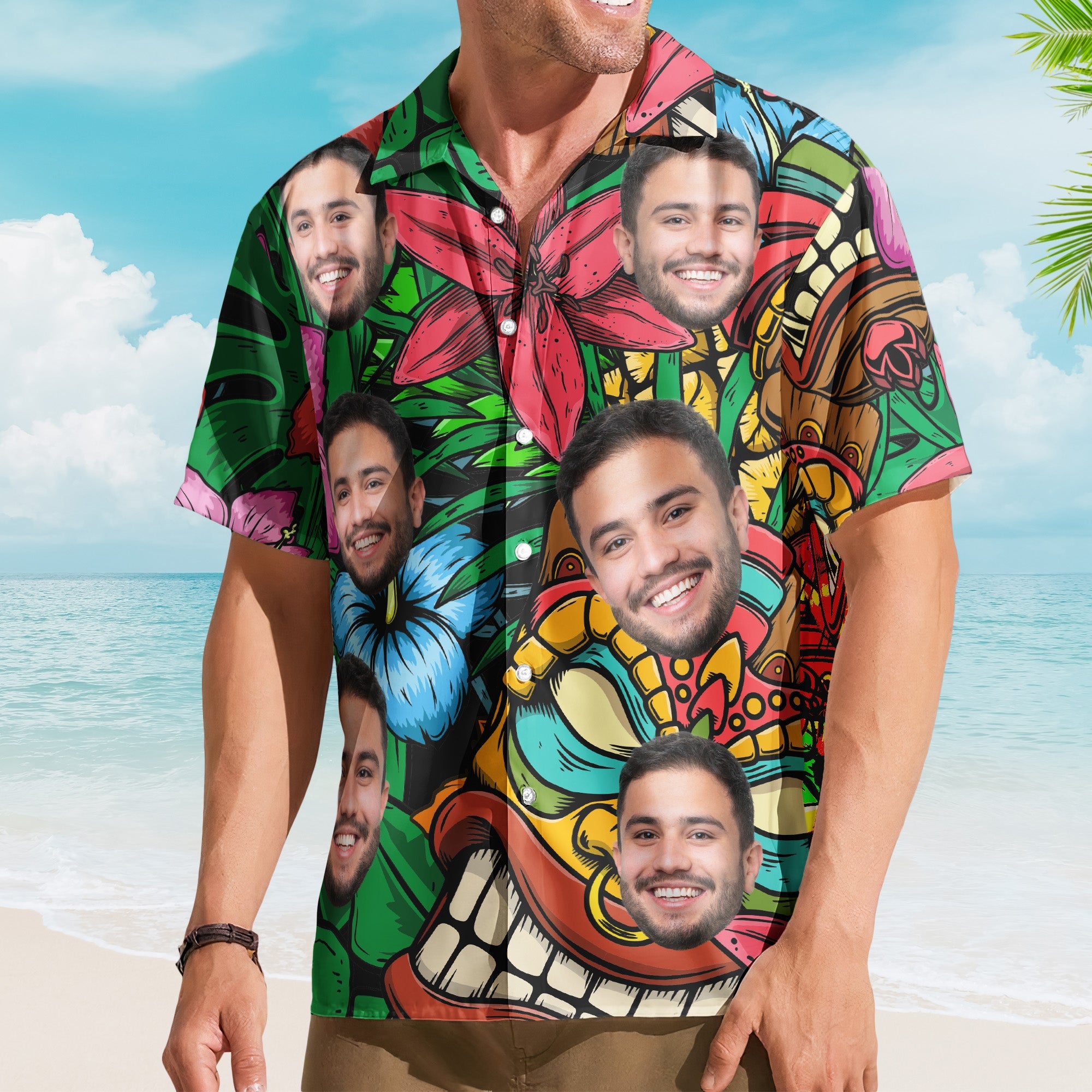 Custom Photo Funny Pet Family Friends Tiki Bar - Custom Photo Hawaiian Shirts