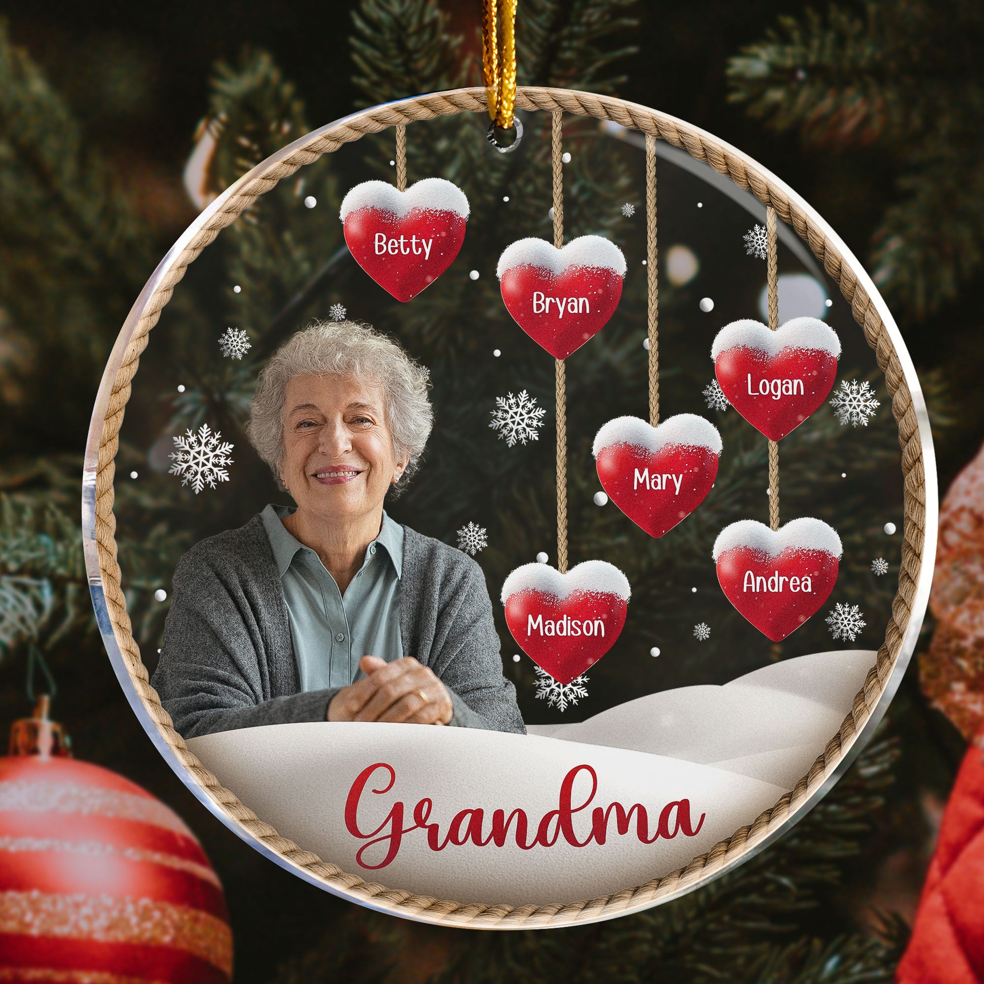 Custom Photo Grandma With Grandkids Names - Personalized Acrylic Photo Ornament