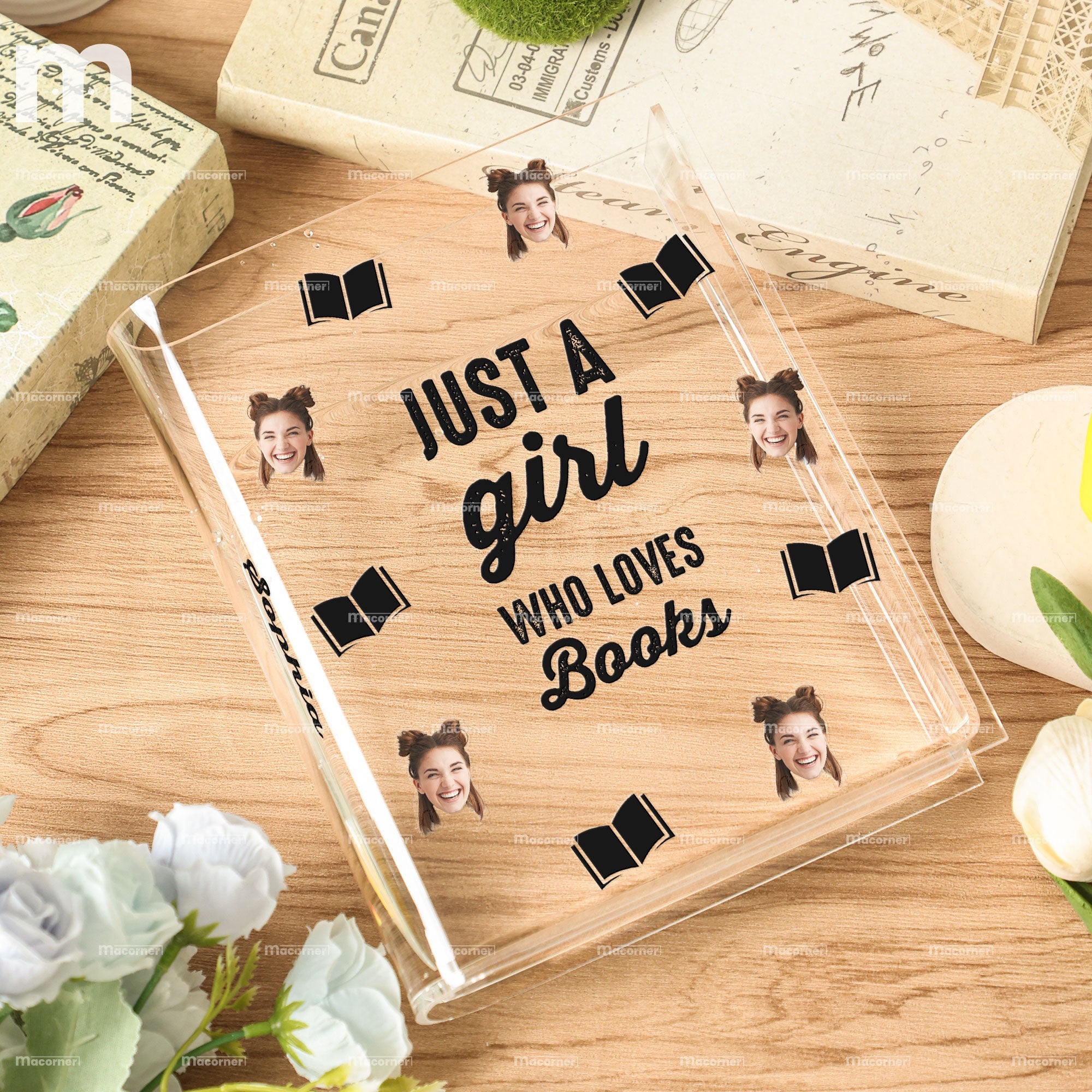 Custom Photo Just A Girl Who Loves Books - Personalized Photo Acrylic Book Vase