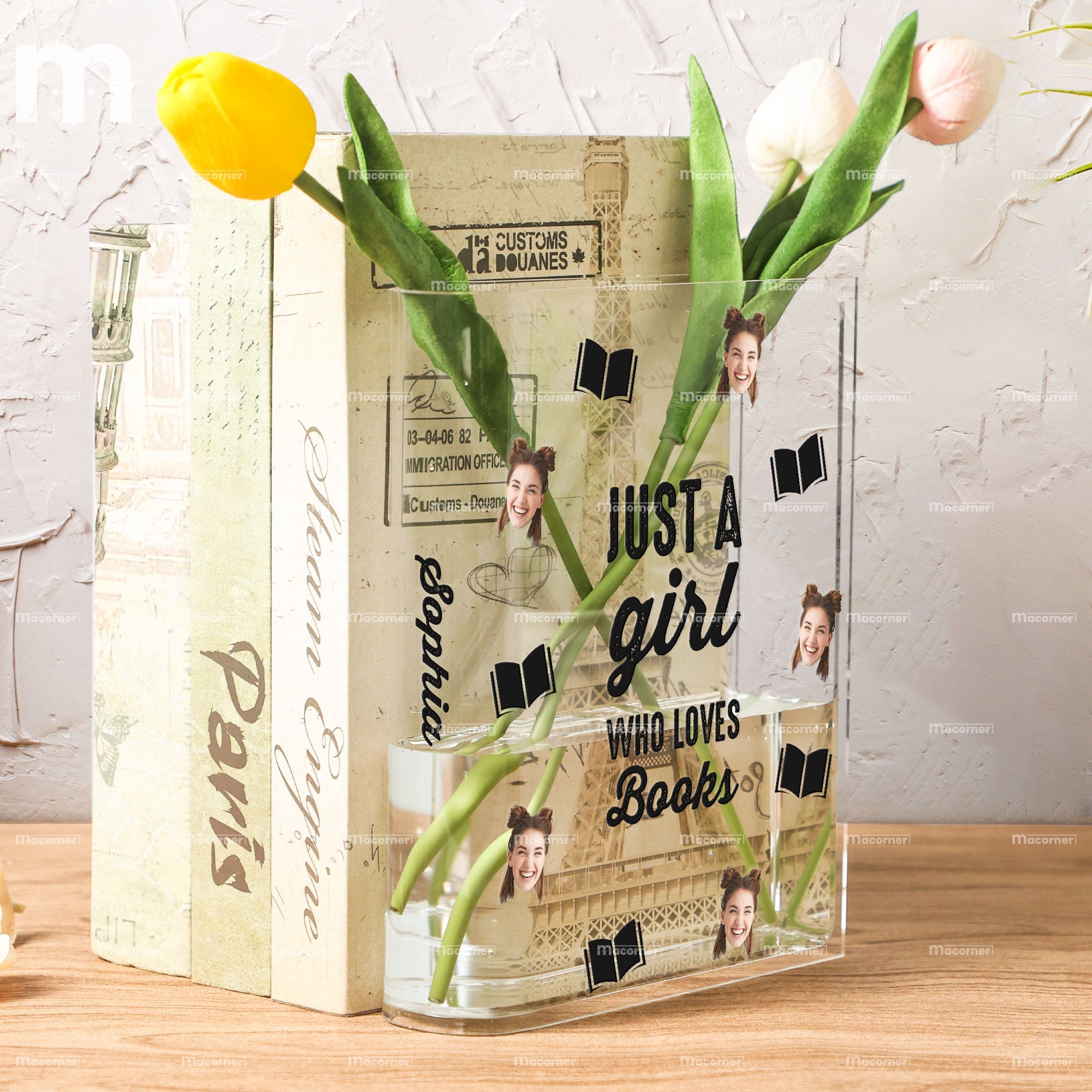 Custom Photo Just A Girl Who Loves Books - Personalized Photo Acrylic Book Vase