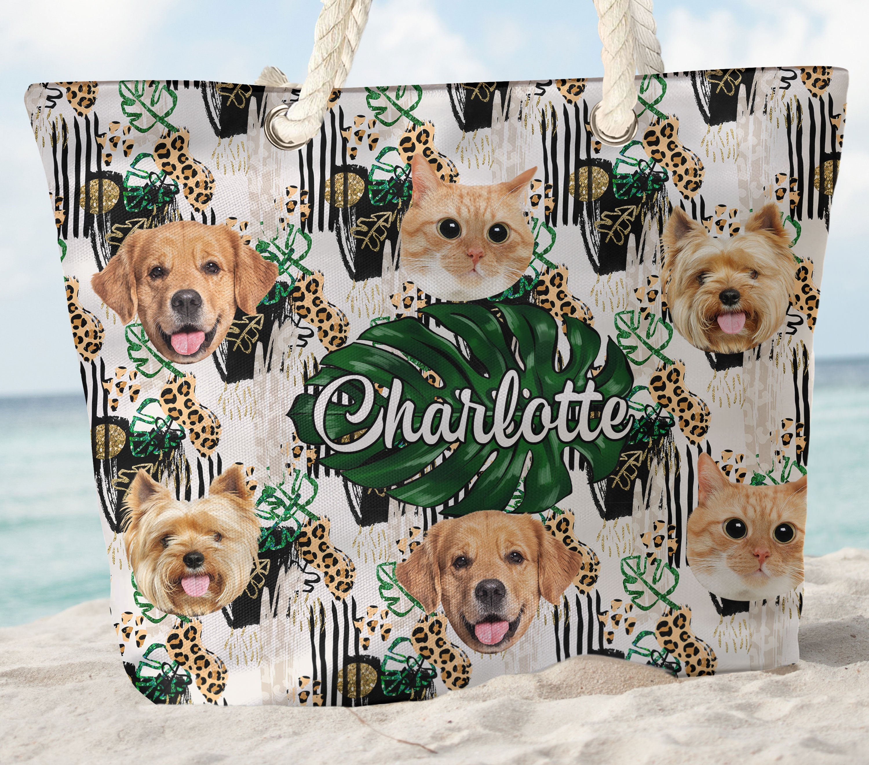 Custom Photo Leopard Tropical Summer - Personalized Photo Beach Bag