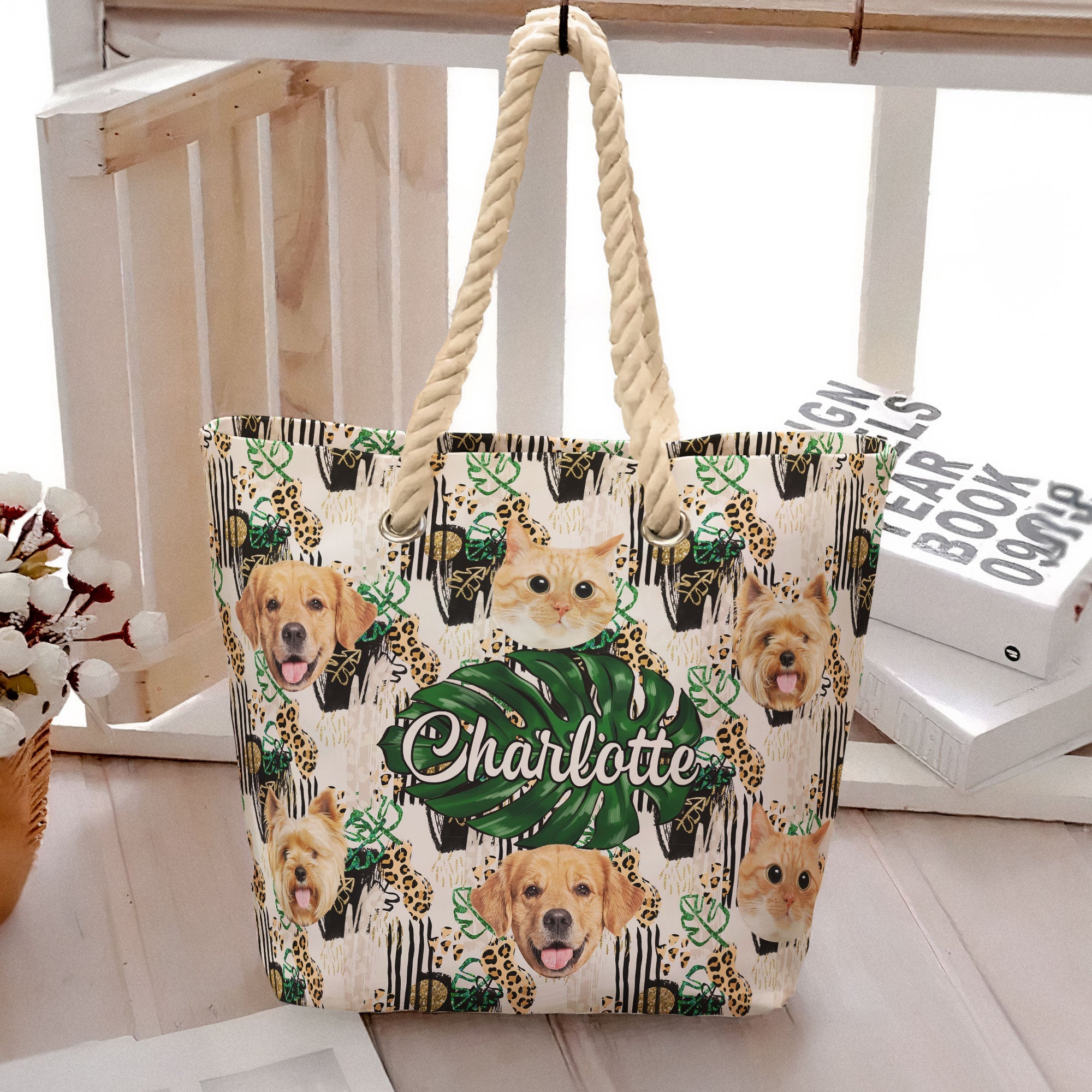 Custom Photo Leopard Tropical Summer - Personalized Photo Beach Bag