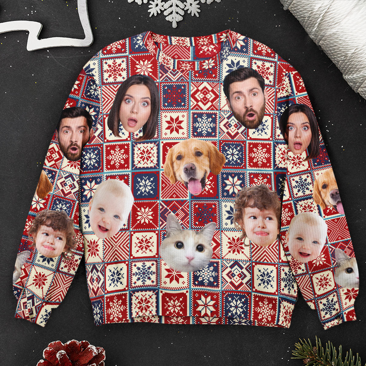 Custom Photo Pet Family Cozy Sweater - Personalized Photo Ugly Sweater