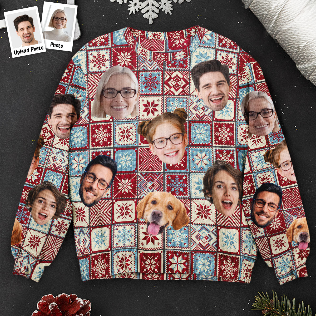 Custom Photo Pet Family Cozy Sweater - Personalized Photo Ugly Sweater