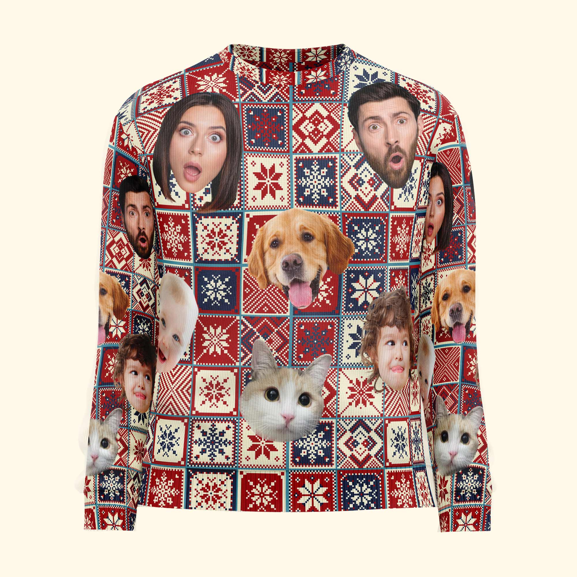 Custom Photo Pet Family Cozy Sweater - Personalized Photo Ugly Sweater