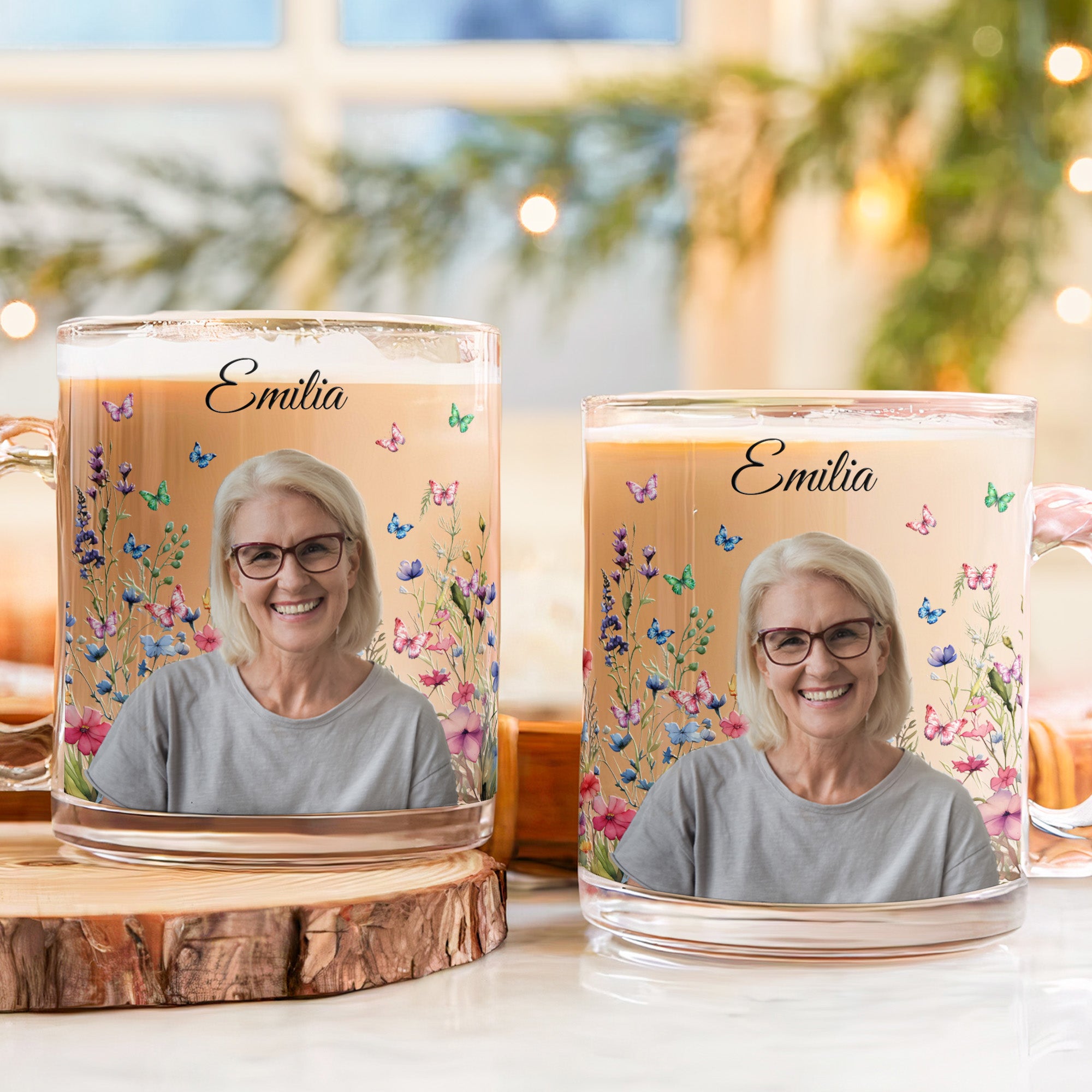 Custom Photo With Flowers - Personalized Photo Glass Mug