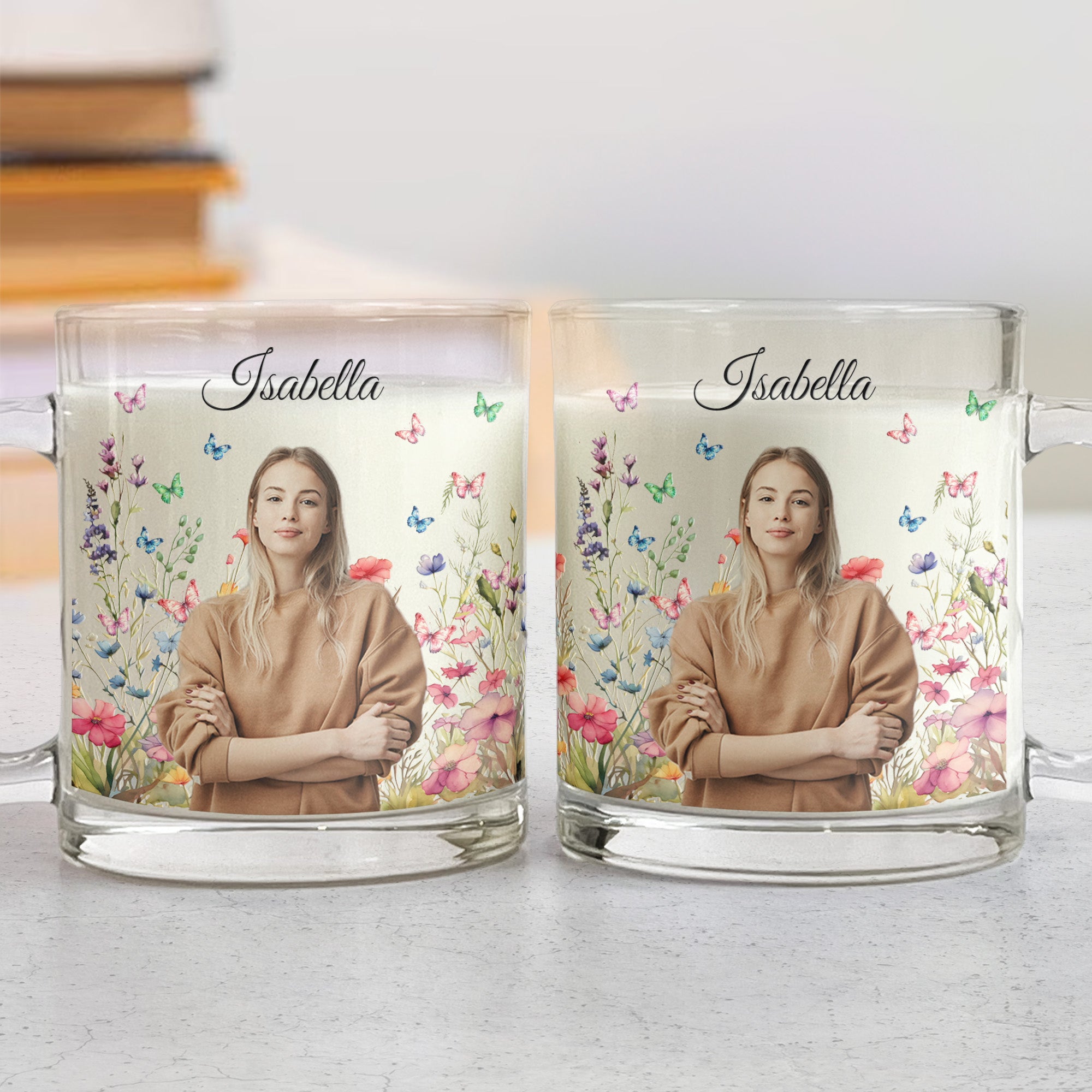 Custom Photo With Flowers - Personalized Photo Glass Mug